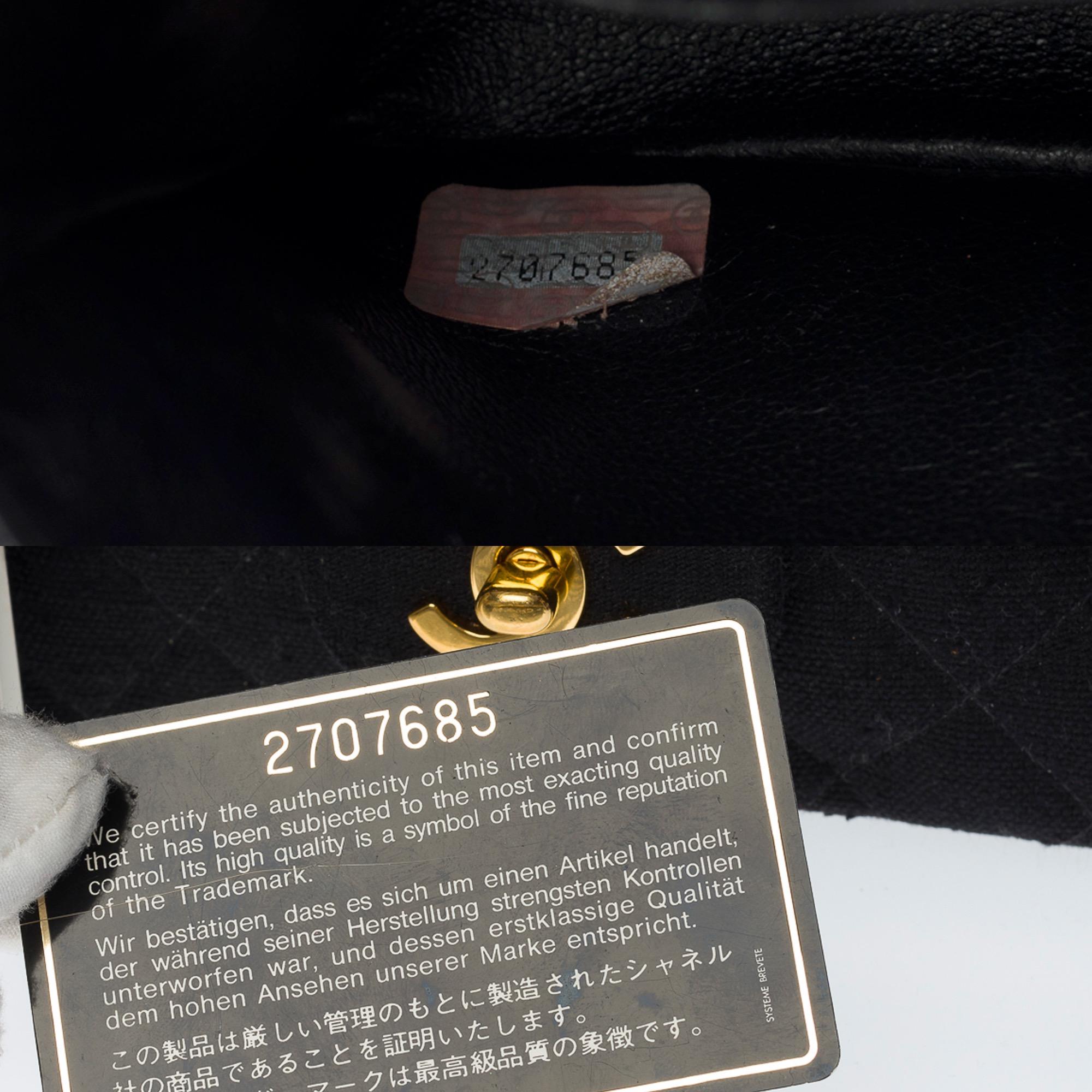 Chanel Timeless 23cm double flap shoulder bag in black linen, GHW 3