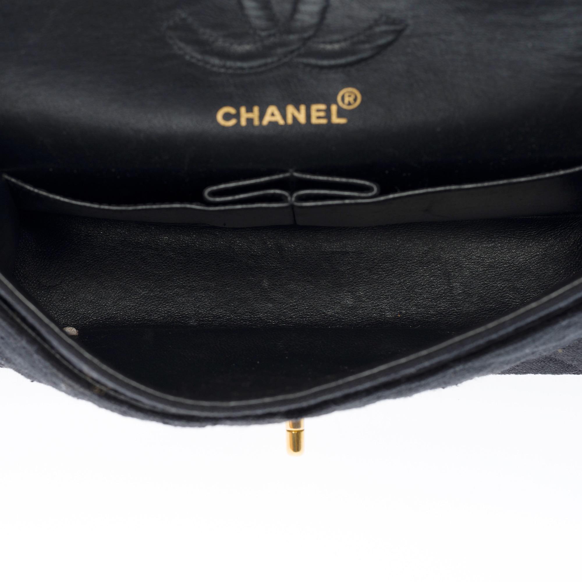 Chanel Timeless 23cm Umhängetasche mit doppelter Klappe aus schwarzem Leinen,GHW 3