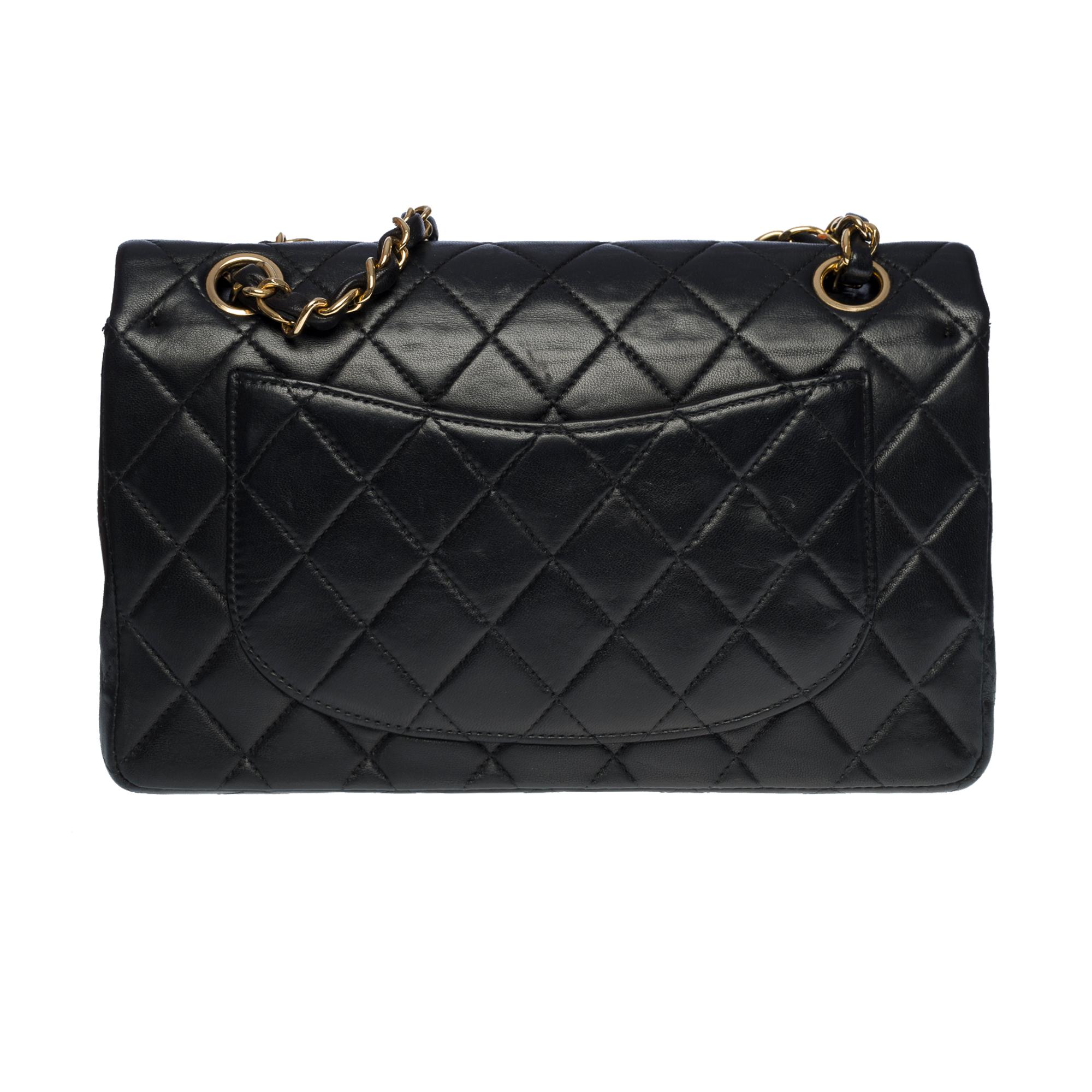Chanel Timeless 23cm double flap shoulder bag in black quilted lambskin, GHW In Good Condition In Paris, IDF