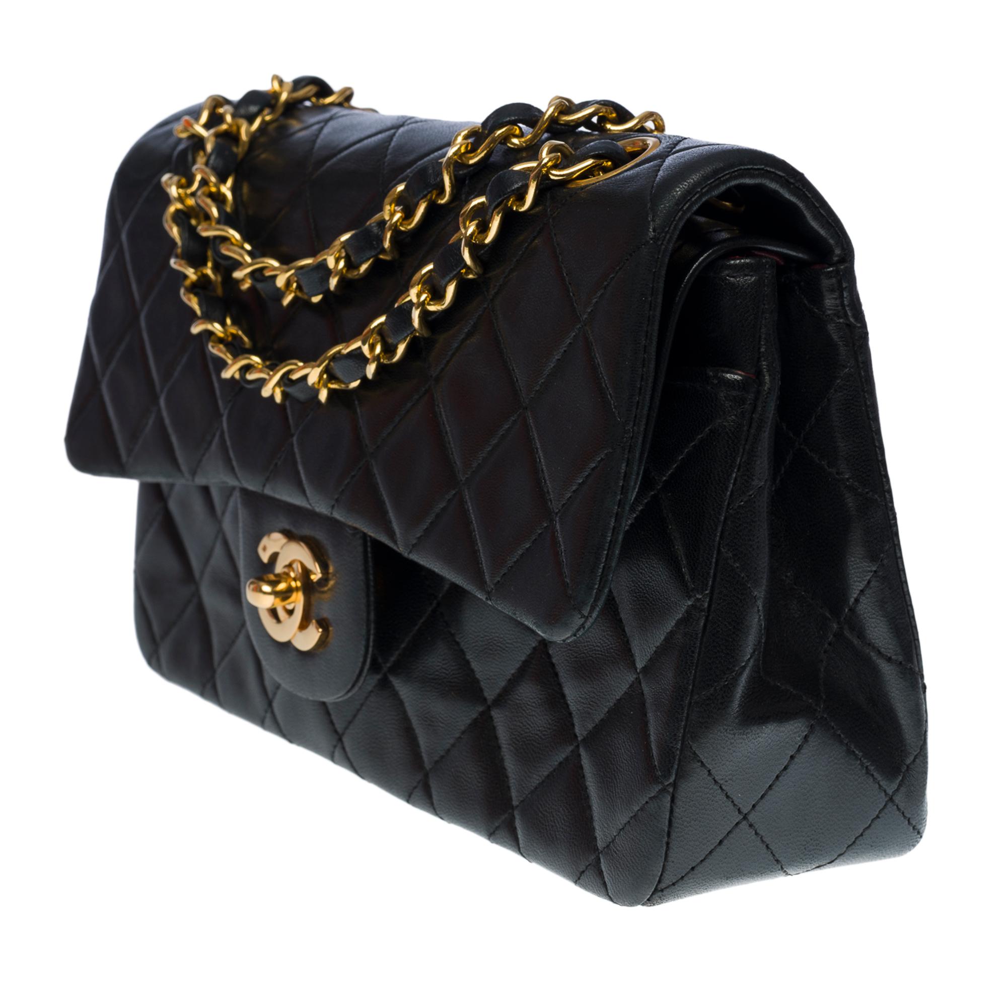Chanel Timeless 23cm double flap shoulder bag in black quilted lambskin, GHW In Excellent Condition In Paris, IDF