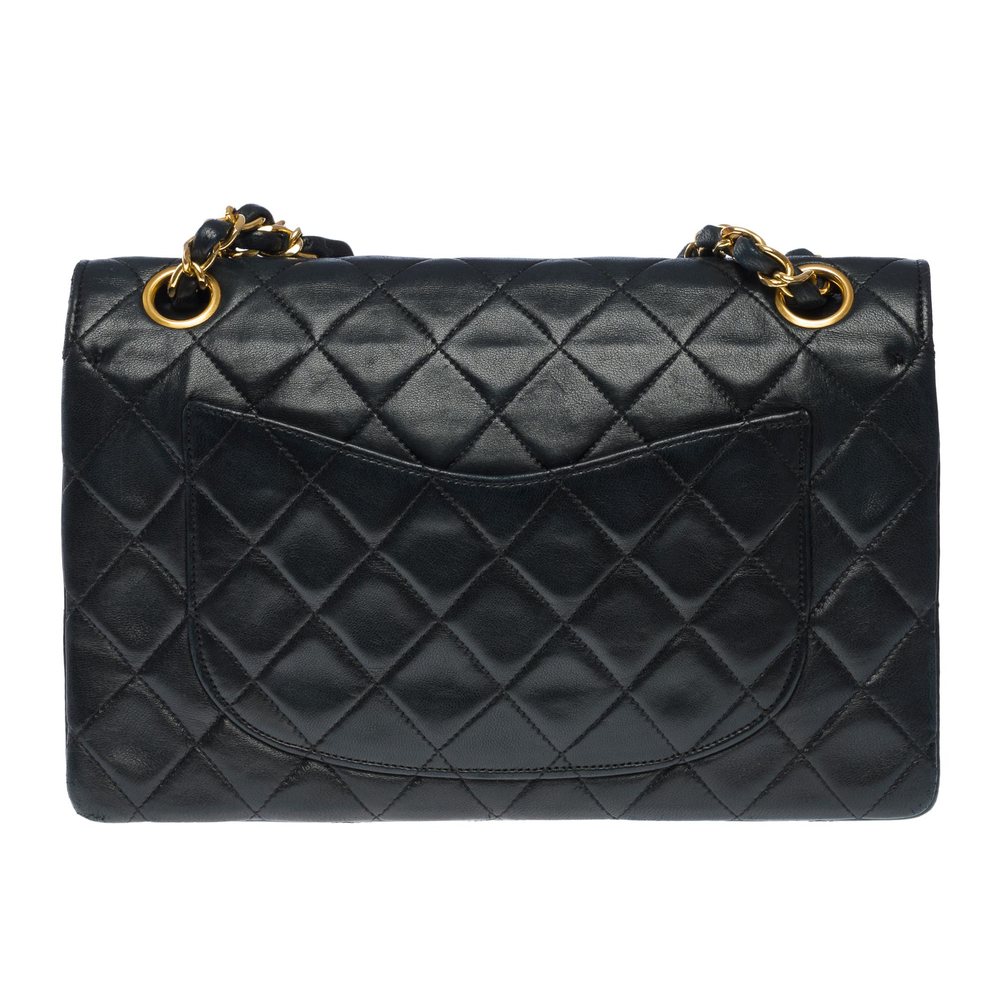 Women's Chanel Timeless 23cm double flap shoulder bag in black quilted lambskin, GHW