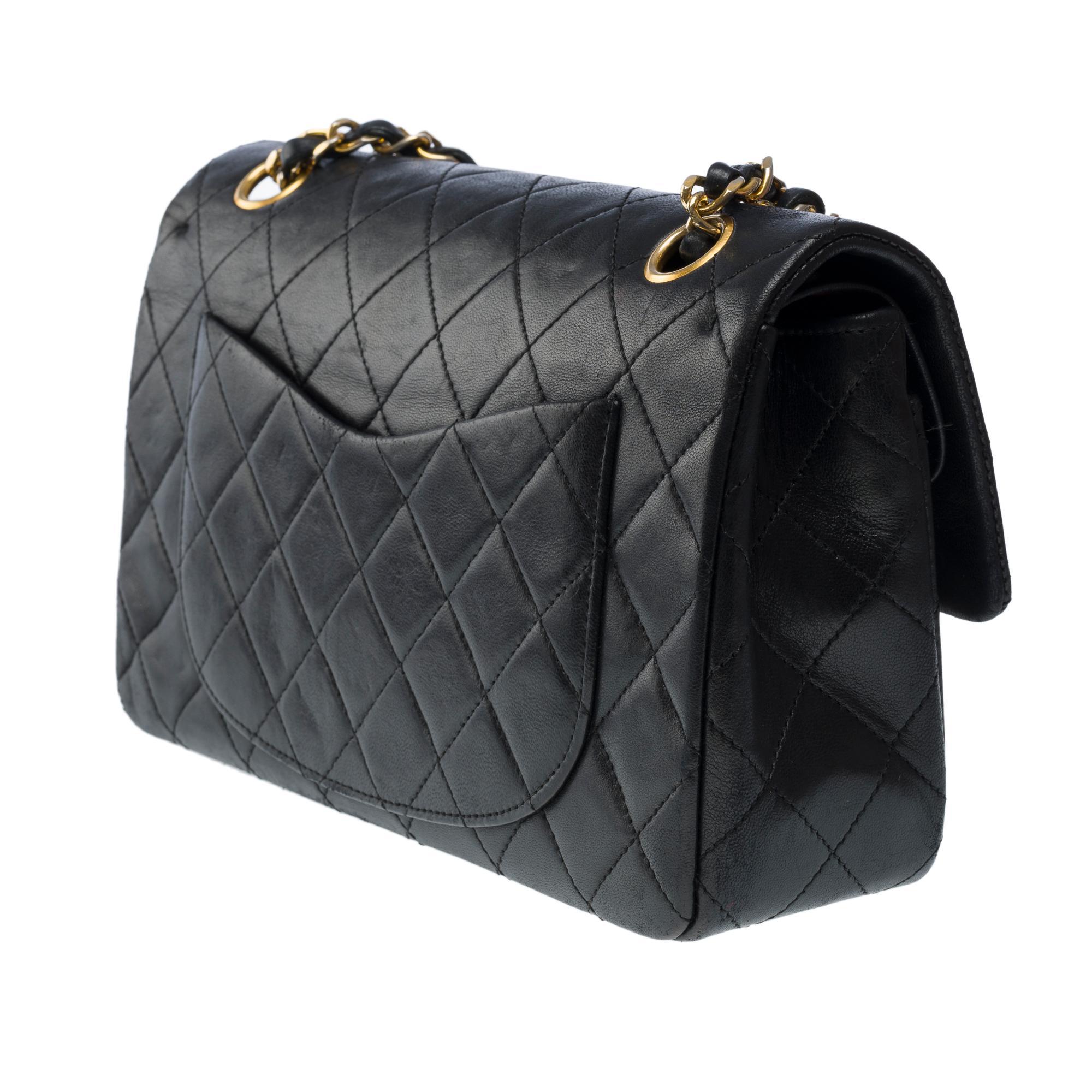 Chanel Timeless 23cm double flap shoulder bag in black quilted lambskin, GHW 1