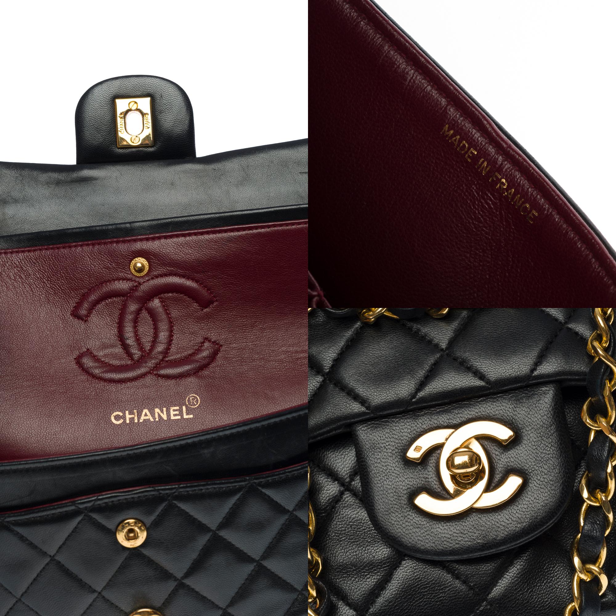 Chanel Timeless 23cm double flap shoulder bag in black quilted lambskin, GHW 1