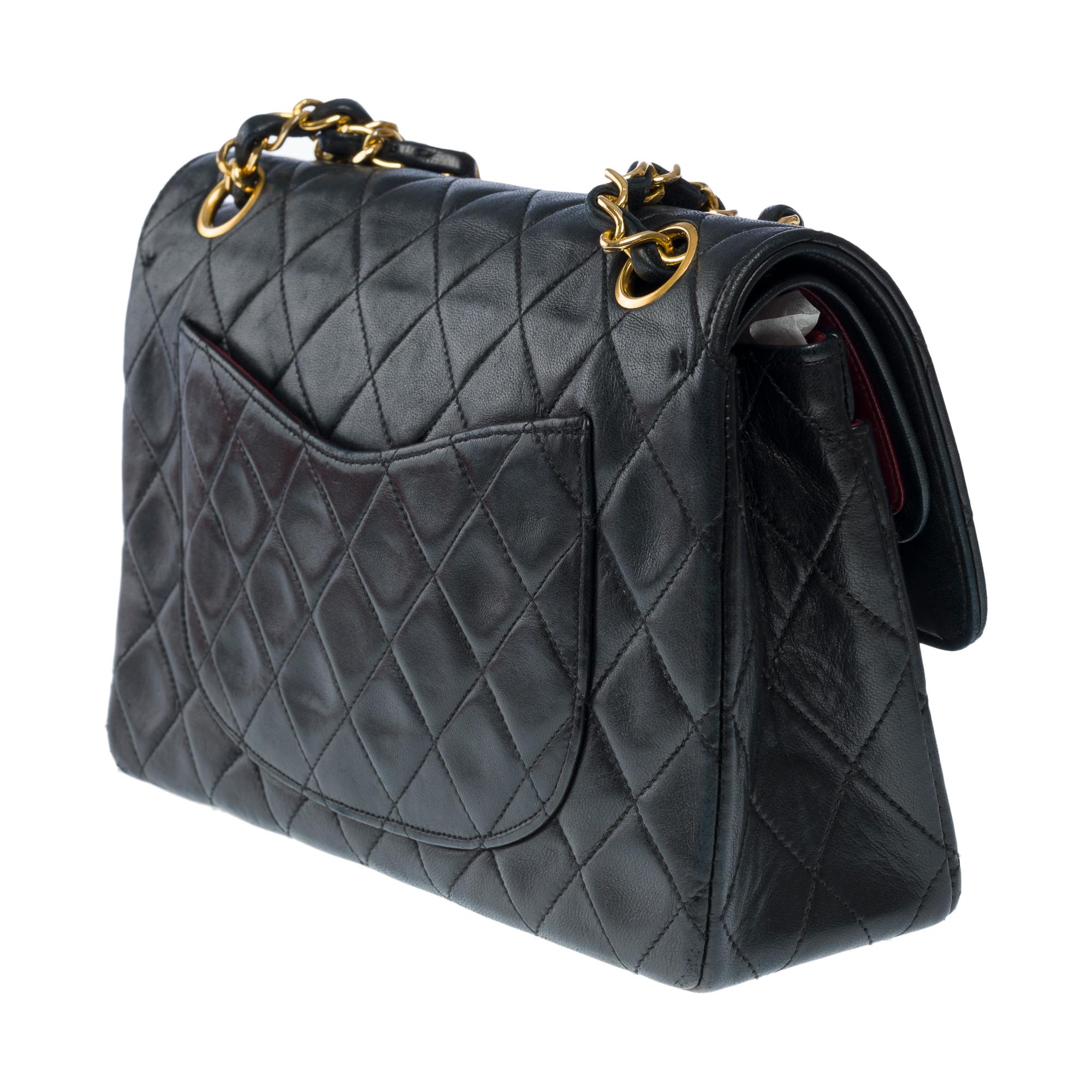 Chanel Timeless 23cm double flap shoulder bag in black quilted lambskin, GHW 2