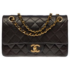 chanel flap 23cm Chanel Timeless 23cm double flap shoulder bag in brown quilted lambskin, GHW