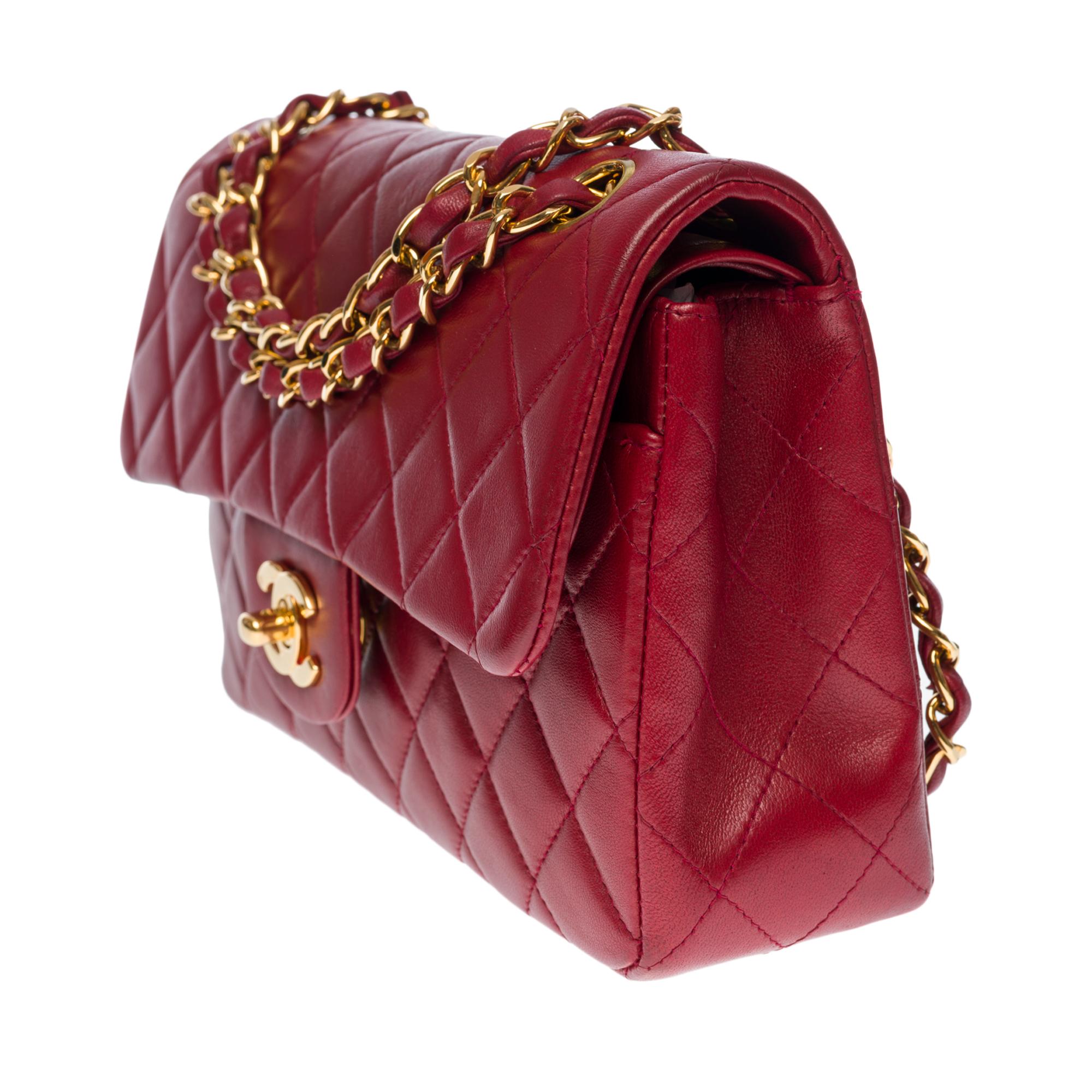Red Chanel Timeless 23cm double flap Shoulder bag in red quilted lambskin, GHW