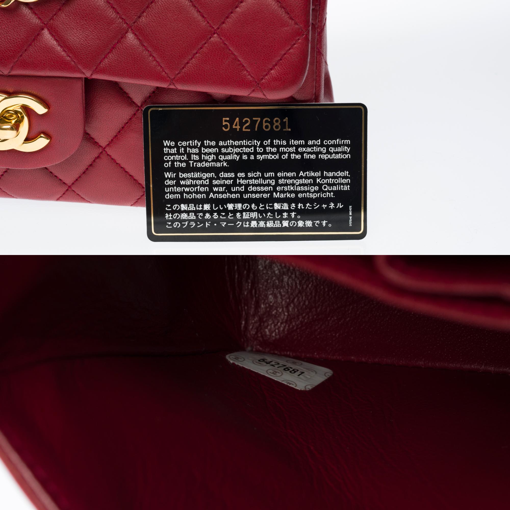 Chanel Timeless 23cm double flap Shoulder bag in red quilted lambskin, GHW 1