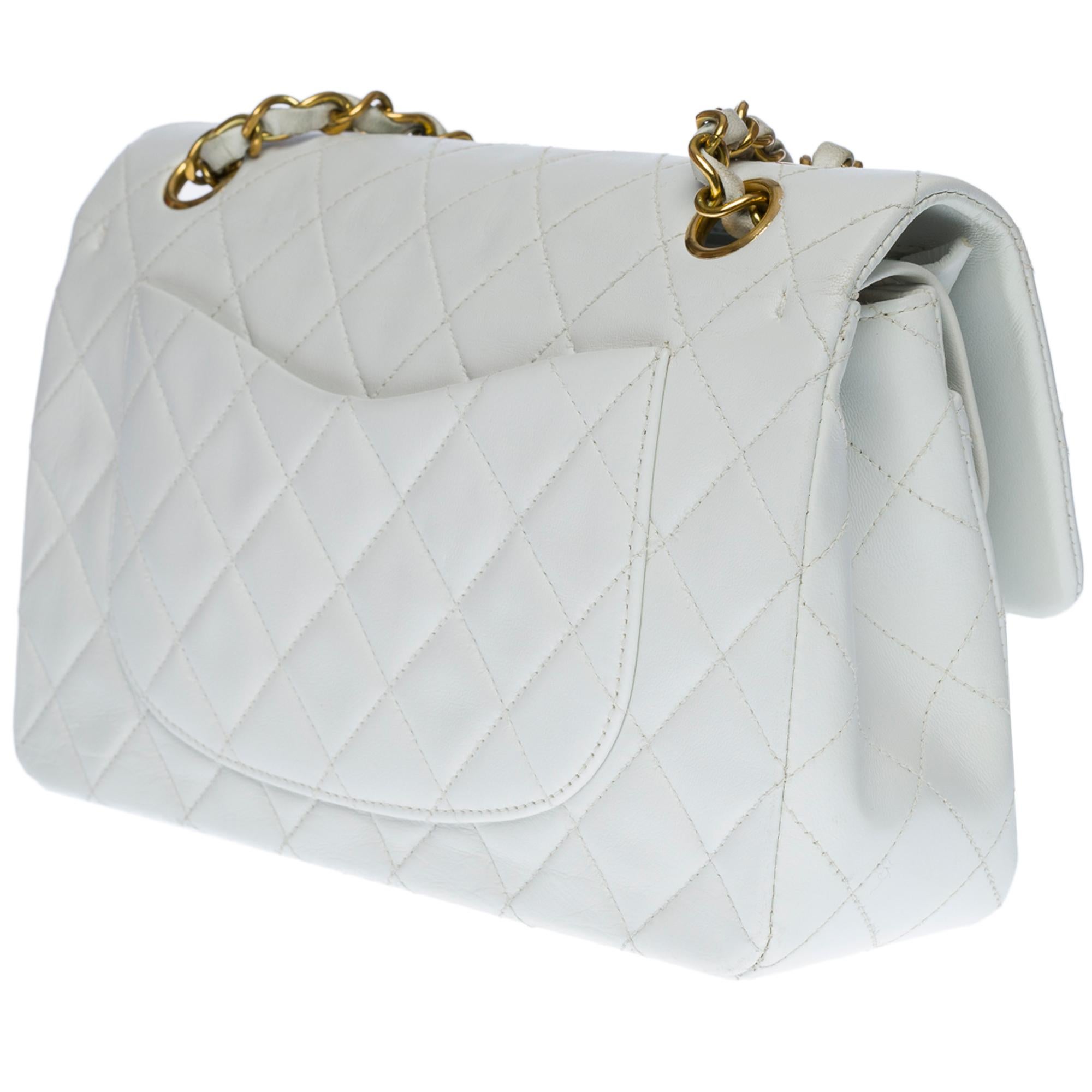 Women's Chanel Timeless 23cm double flap Shoulder bag in White quilted lambskin, GHW