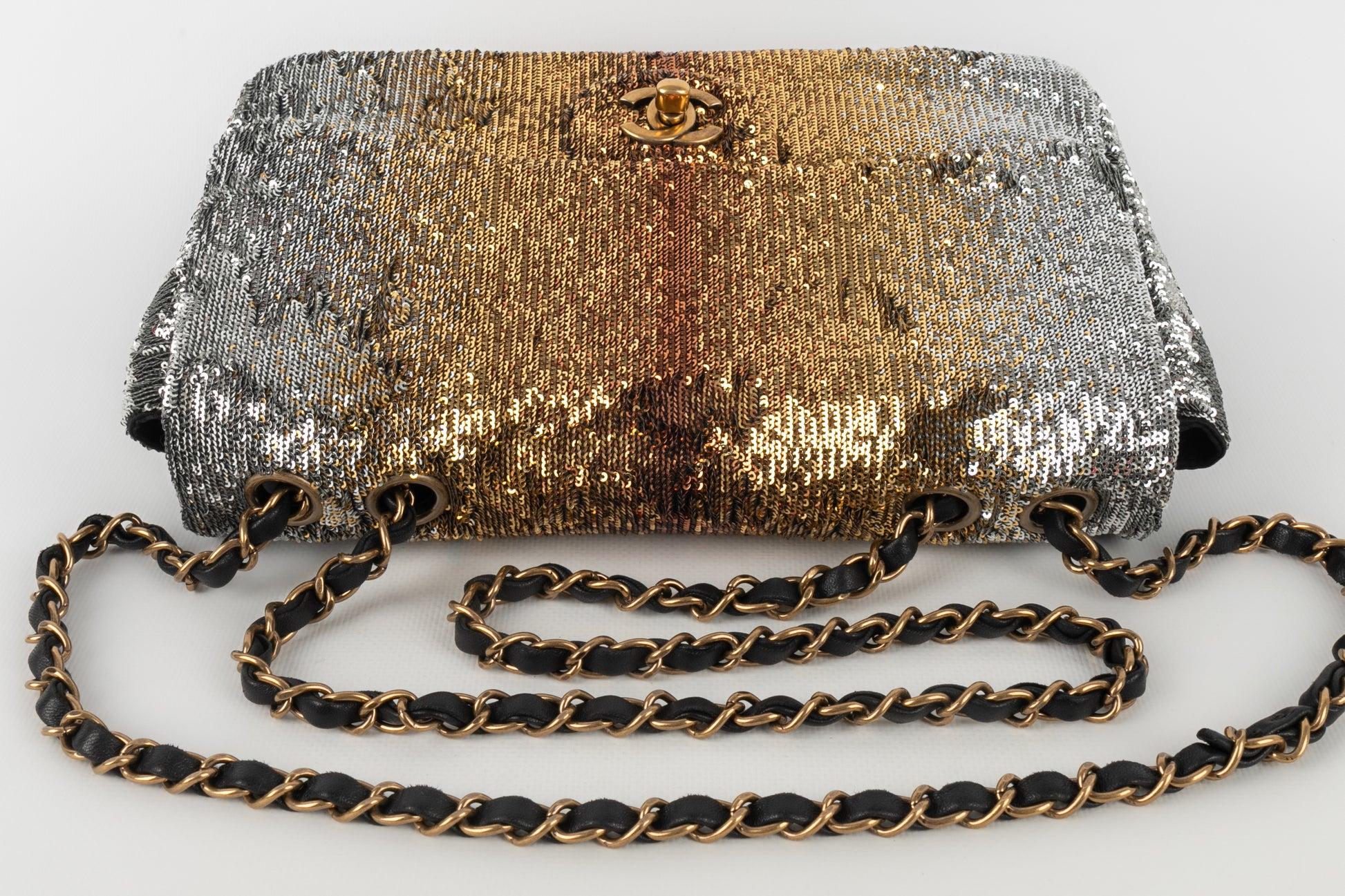 Chanel Timeless Bag Covered in Sequins, Black Leather & Gold Metal Details, 2017 4