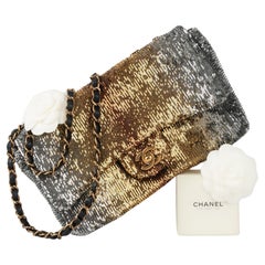 Chanel Timeless Bag Covered in Sequins, Black Leather & Gold Metal Details, 2017