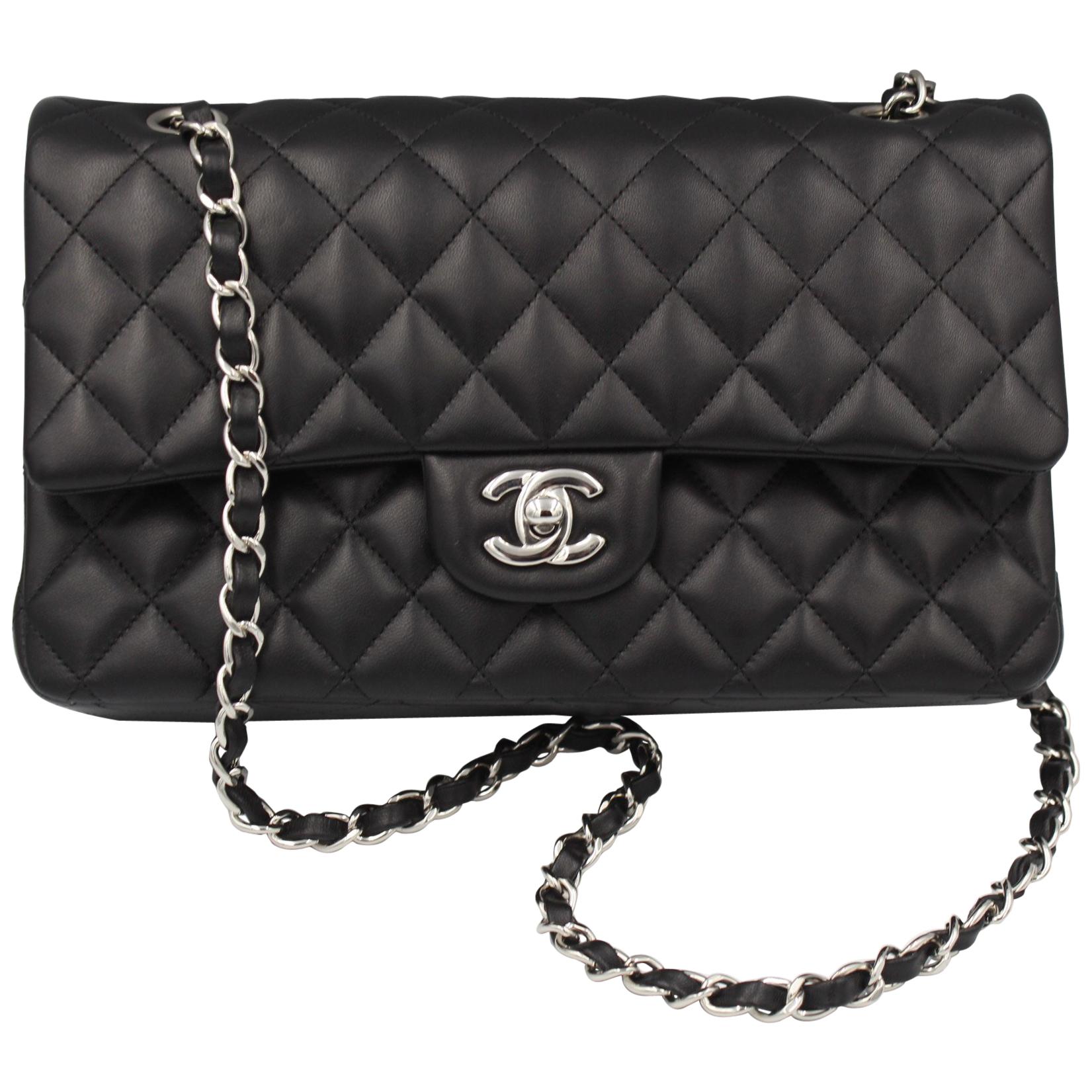 Chanel Timeless Bag in Black Lambskin Leather and Silver Hardware