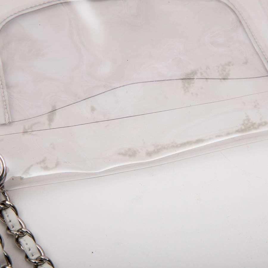 Chanel Timeless Bag in Transparent Plastic and Piping in White Lamb Leather 2