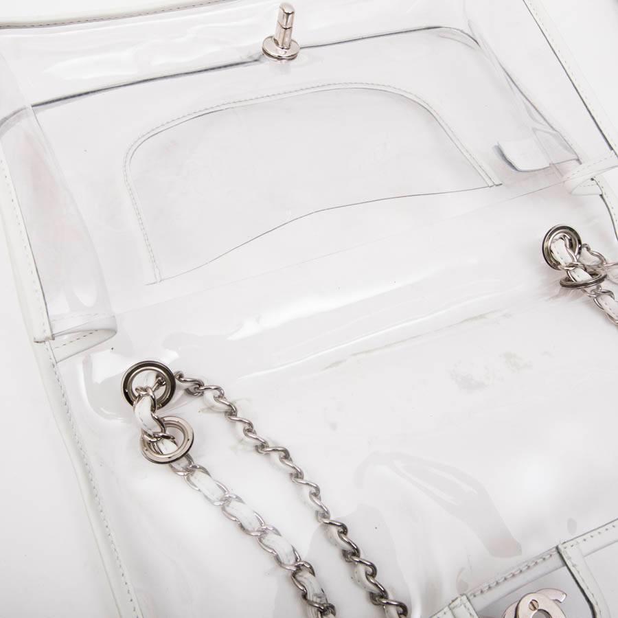 Chanel Timeless Bag in Transparent Plastic and Piping in White Lamb Leather 3
