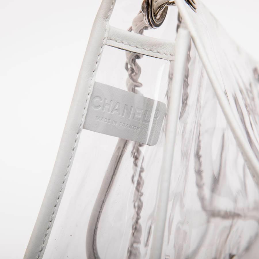 Chanel Timeless Bag in Transparent Plastic and Piping in White Lamb Leather 4