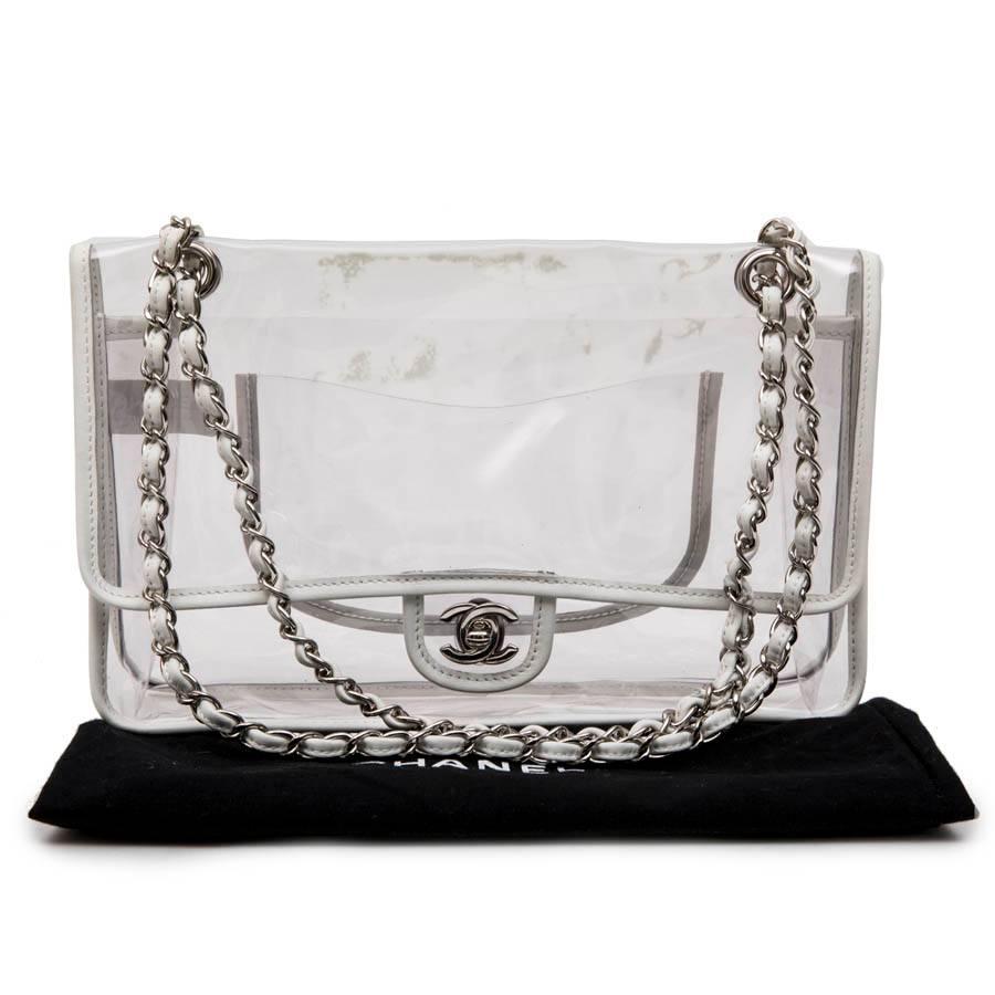 Chanel Timeless Bag in Transparent Plastic and Piping in White Lamb Leather 7