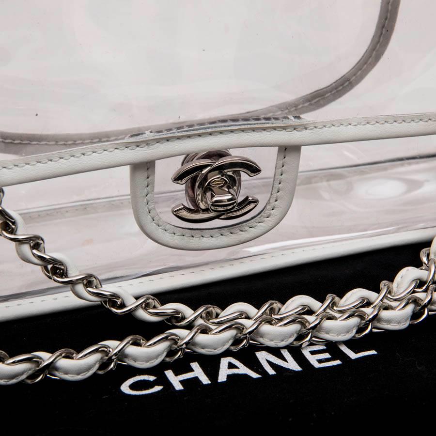 Chanel Timeless Bag in Transparent Plastic and Piping in White Lamb Leather 8