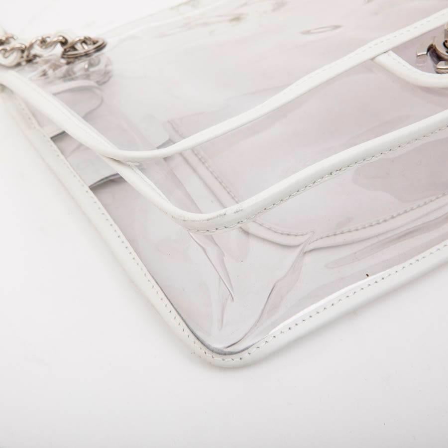 Chanel Timeless Bag in Transparent Plastic and Piping in White Lamb Leather In Good Condition In Paris, FR