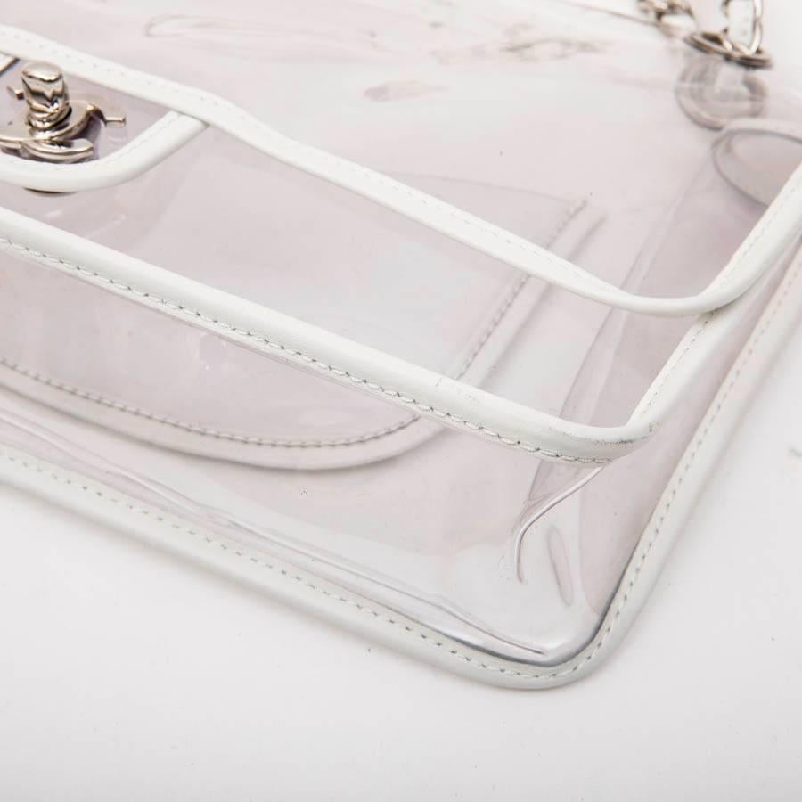 Women's Chanel Timeless Bag in Transparent Plastic and Piping in White Lamb Leather
