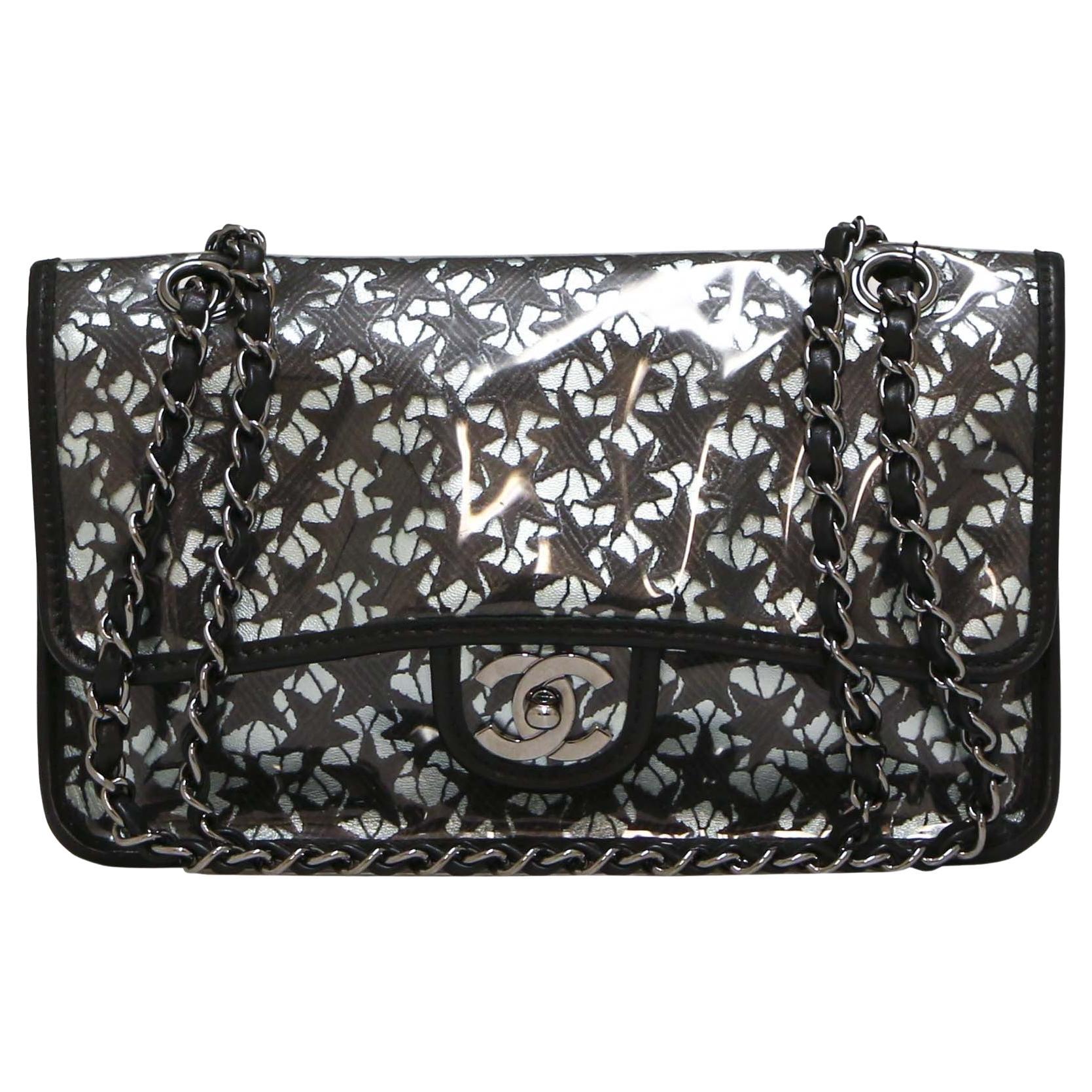 CHANEL Timeless bag in transparent PVC with black stars For Sale
