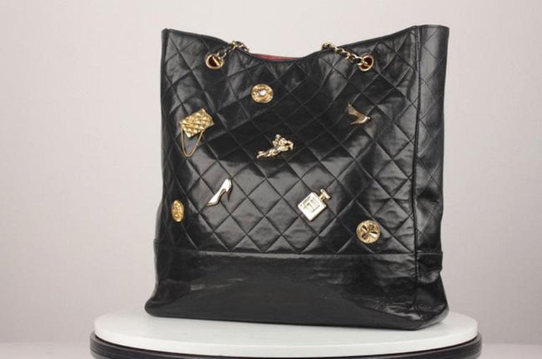 Chanel Timeless Bag Rare Vintage 1990's Limited Edition Lucky Charm Black Tote