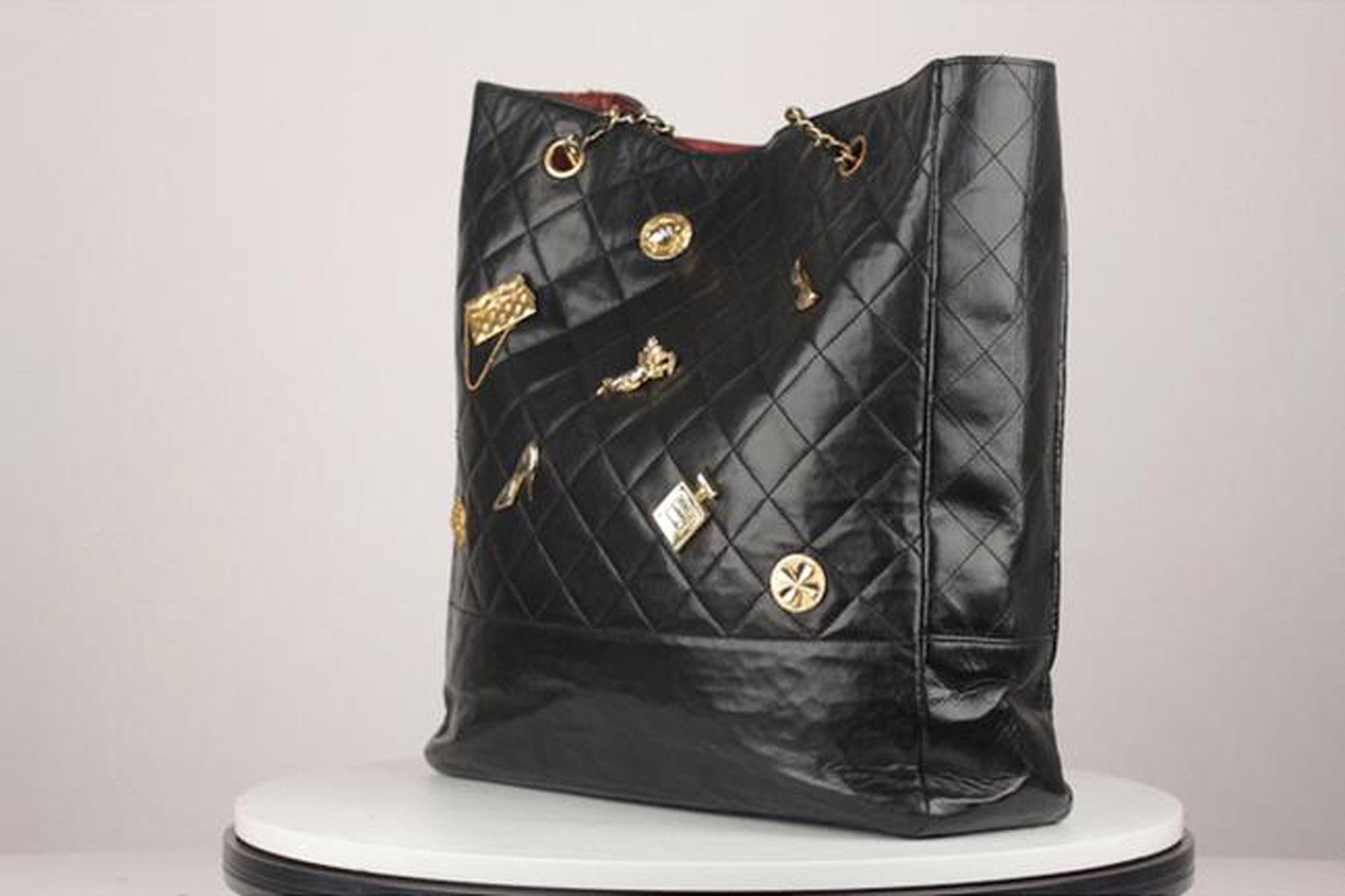 Chanel Timeless Bag Rare Vintage 1990's Limited Edition Lucky Charm Black Tote In Good Condition For Sale In Miami, FL