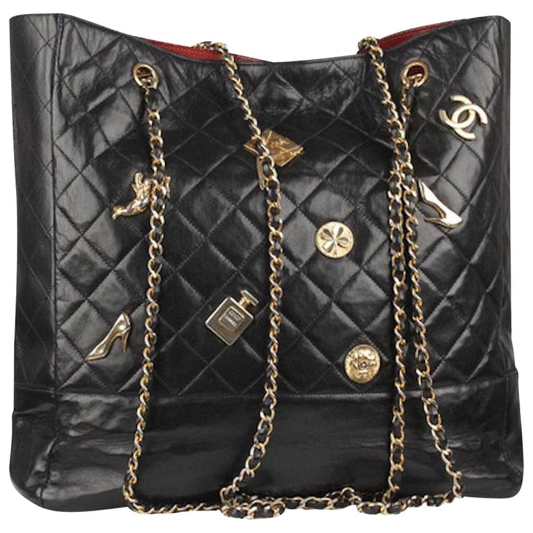 Chanel Timeless Bag Rare Vintage 1990's Limited Edition Lucky Charm Black  Tote For Sale at 1stDibs