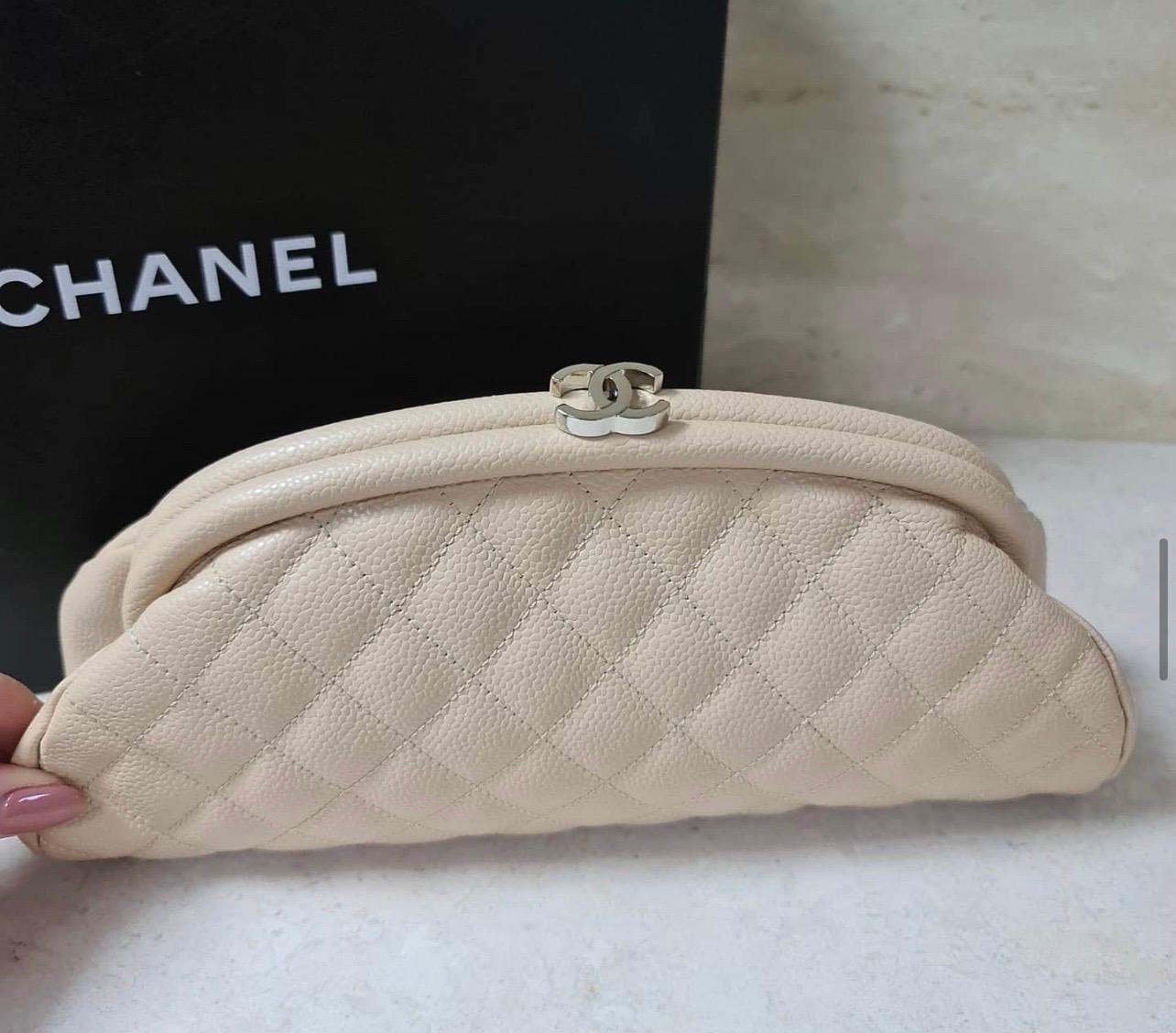 Women's Chanel Timeless Beige CC Quilted Caviar Clutch