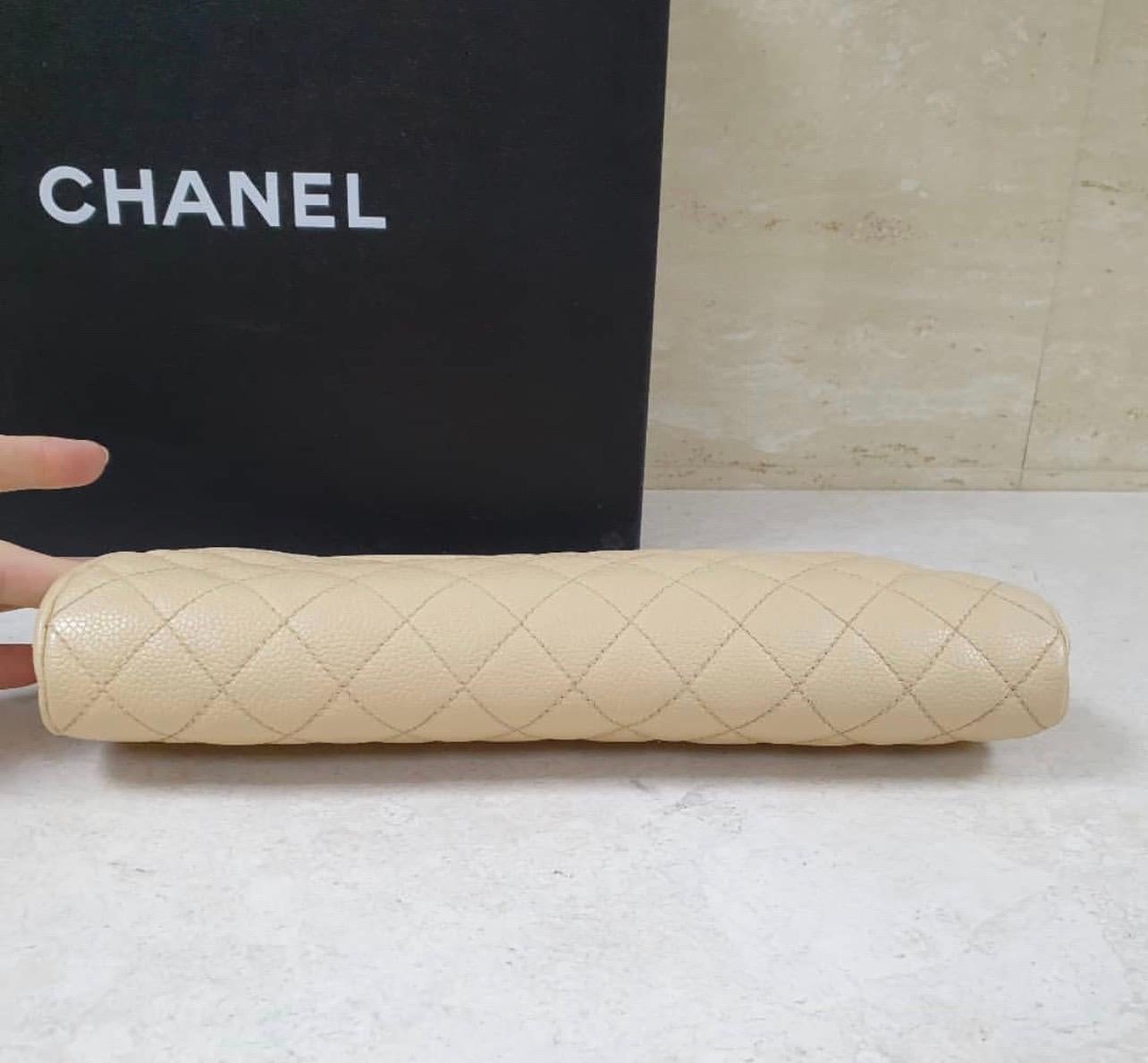 Women's Chanel Timeless Beige CC Quilted Caviar Clutch