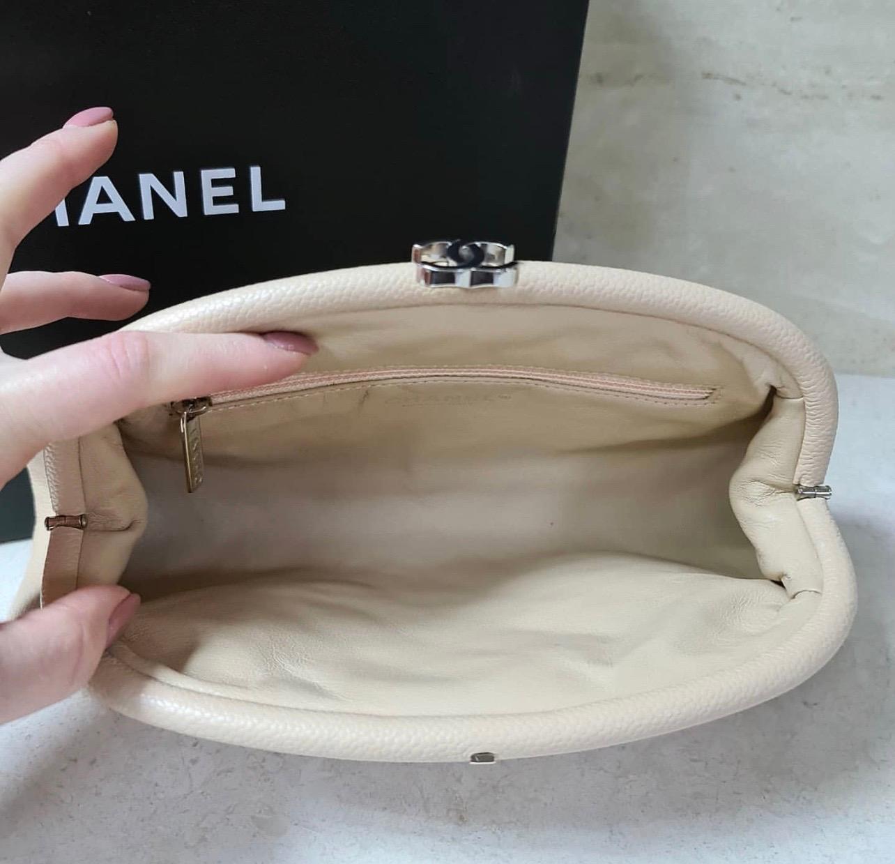Chanel Timeless Beige CC Quilted Caviar Clutch 2