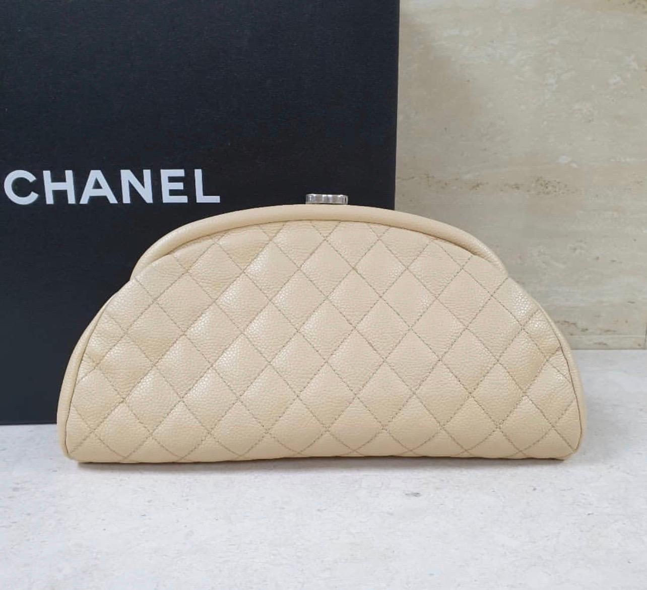 Chanel Timeless Beige CC Quilted Caviar Clutch 1