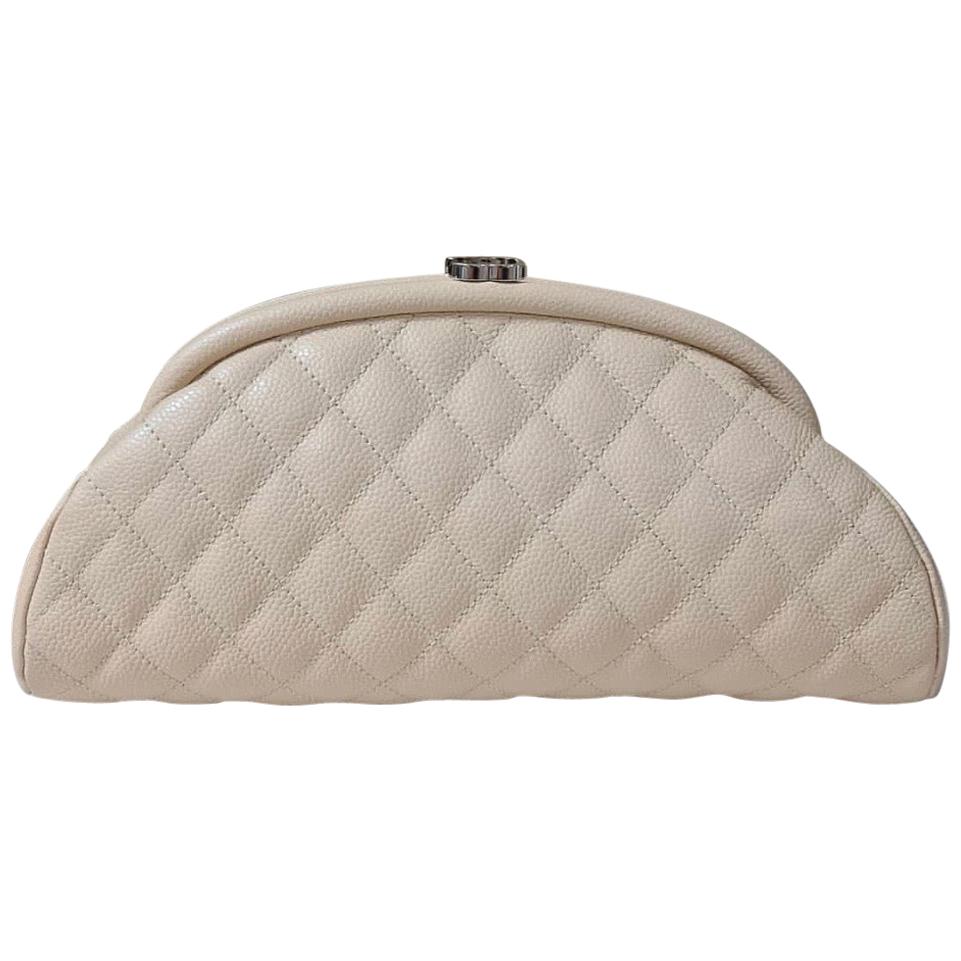 Chanel Timeless Beige CC Quilted Caviar Clutch