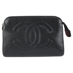 Chanel Timeless Black Caviar CC Logo Cosmetic Pouch Toiletry Case 1ca1027