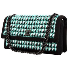 Chanel 2016 Timeless Black Green & White Tweed Houndstooth Crossbody Bag