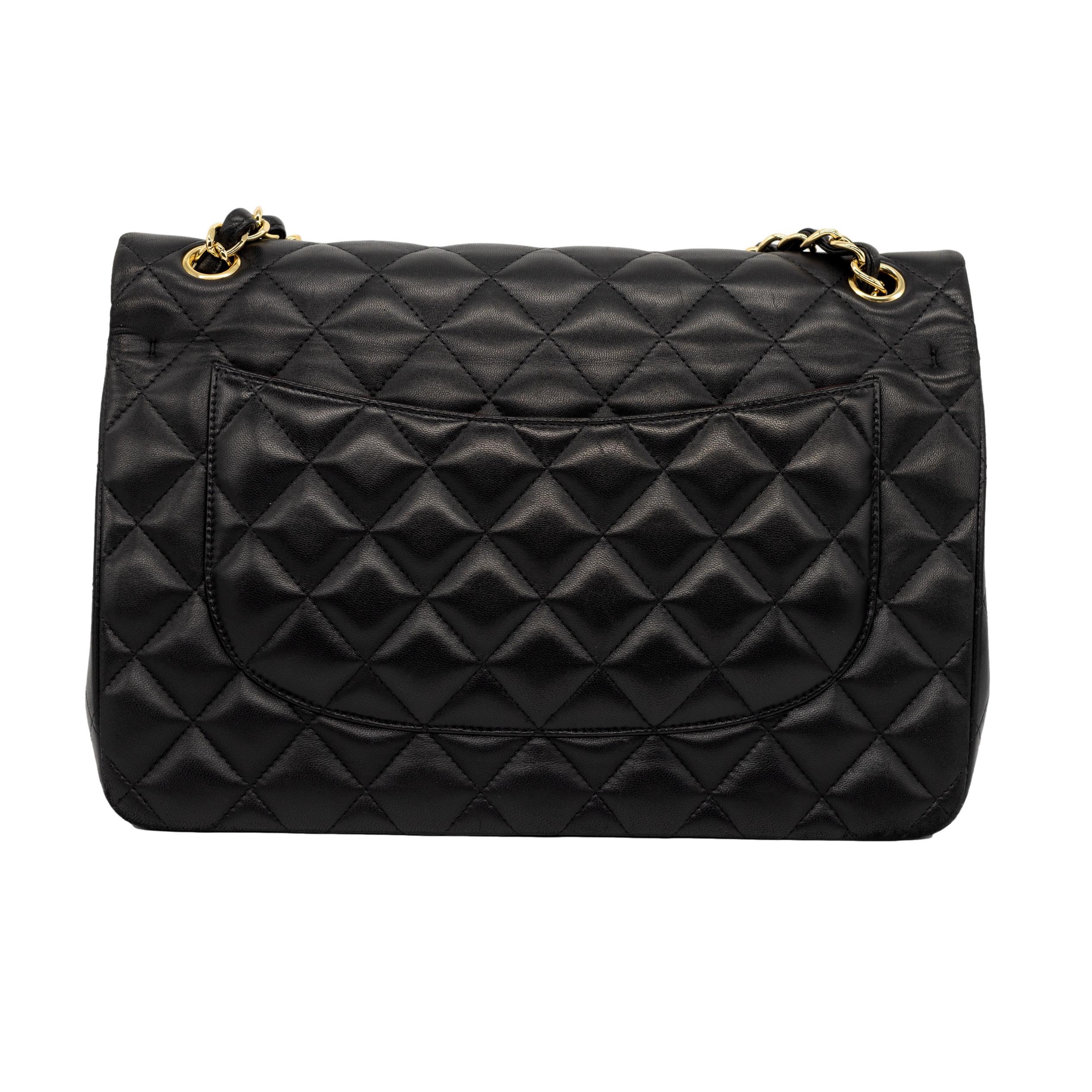 Women's or Men's Chanel Timeless Black Jumbo Double Flap Quilted Lambskin Shoulder Bag, 2014.