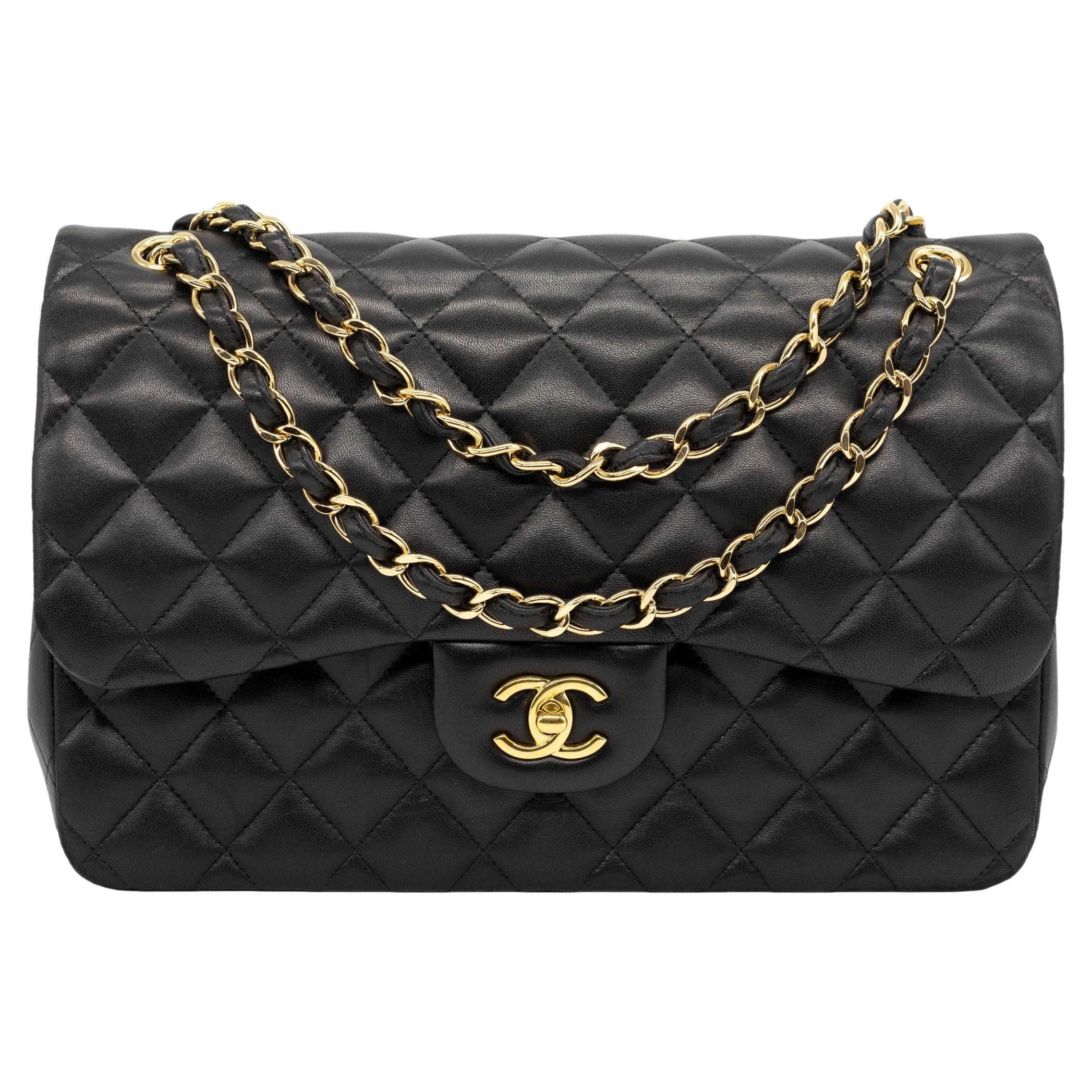Chanel Timeless Black Jumbo Double Flap Quilted Lambskin Shoulder Bag, 2014.