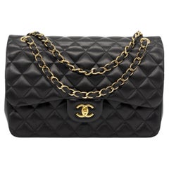 Chanel Timeless Black Jumbo Double Flap Quilted Lambskin Shoulder Bag, 2014.