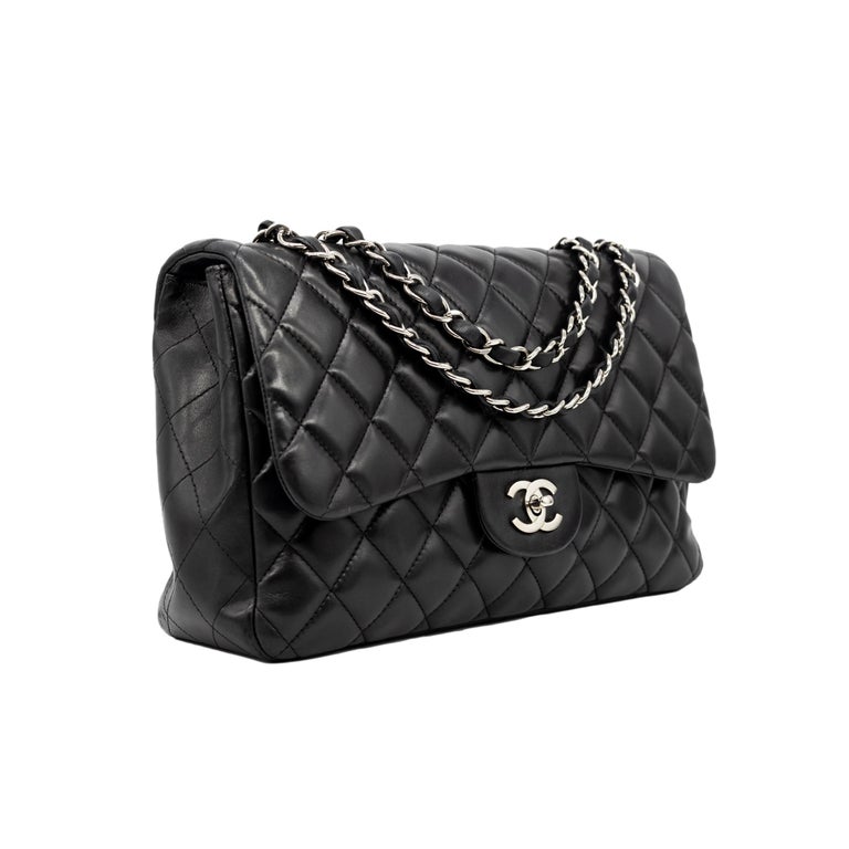 Chanel Timeless Black Jumbo Single Flap Quilted Lambskin Shoulder Bag,  2008. For Sale at 1stDibs