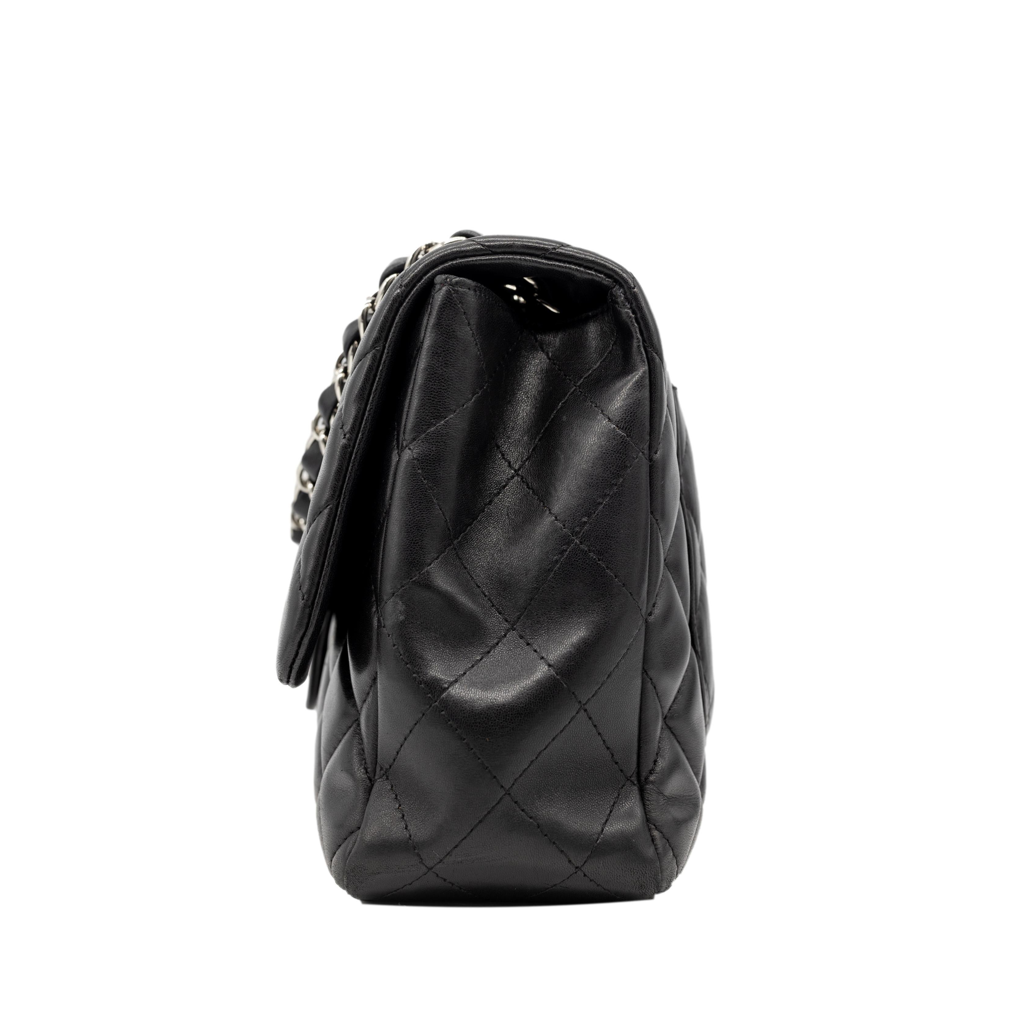 Chanel Timeless Black Jumbo Single Flap Quilted Lambskin Shoulder Bag, 2008. For Sale 1