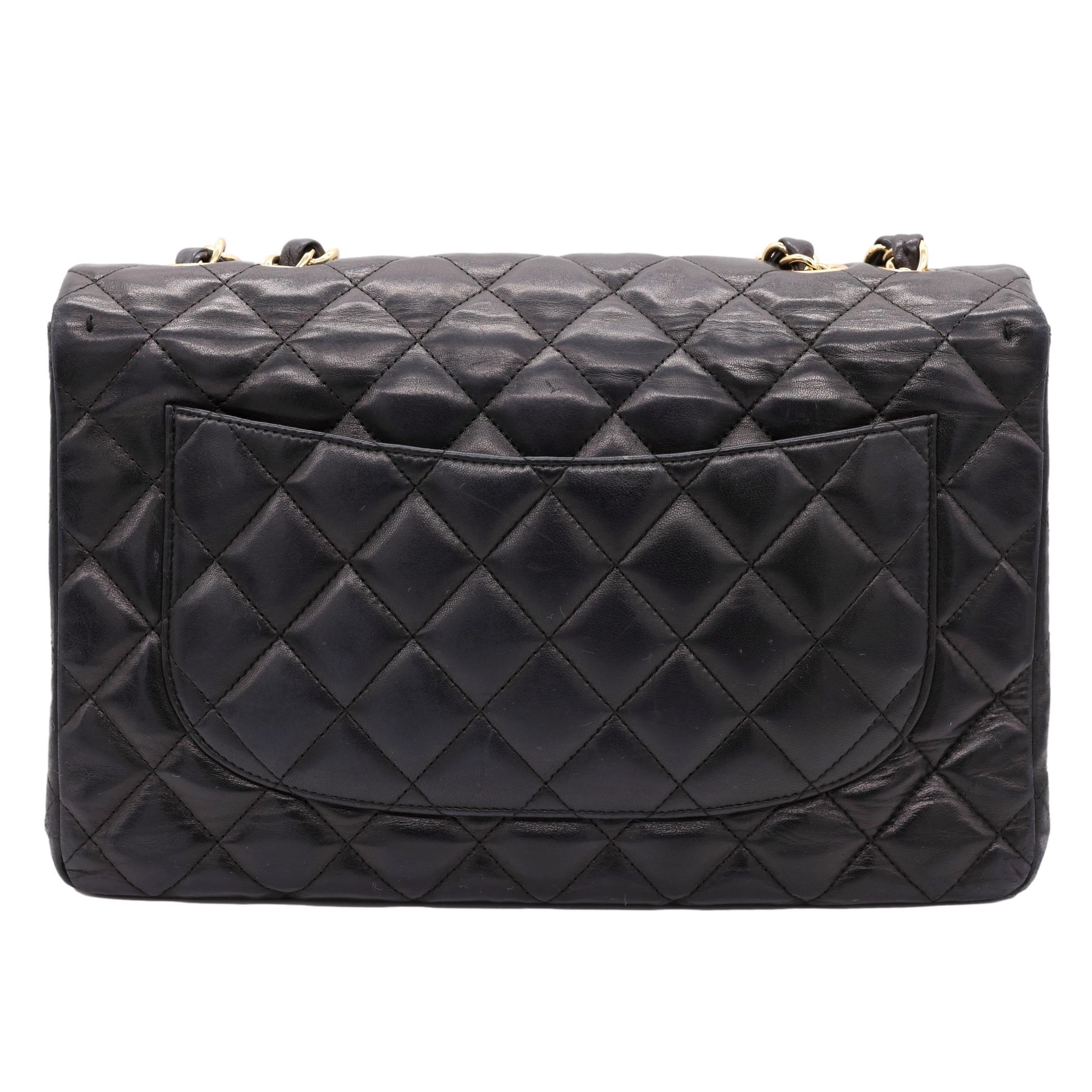 Chanel Timeless Black Jumbo Single Flap Quilted Lambskin Shoulder Bag, 2008. In Good Condition In Banner Elk, NC