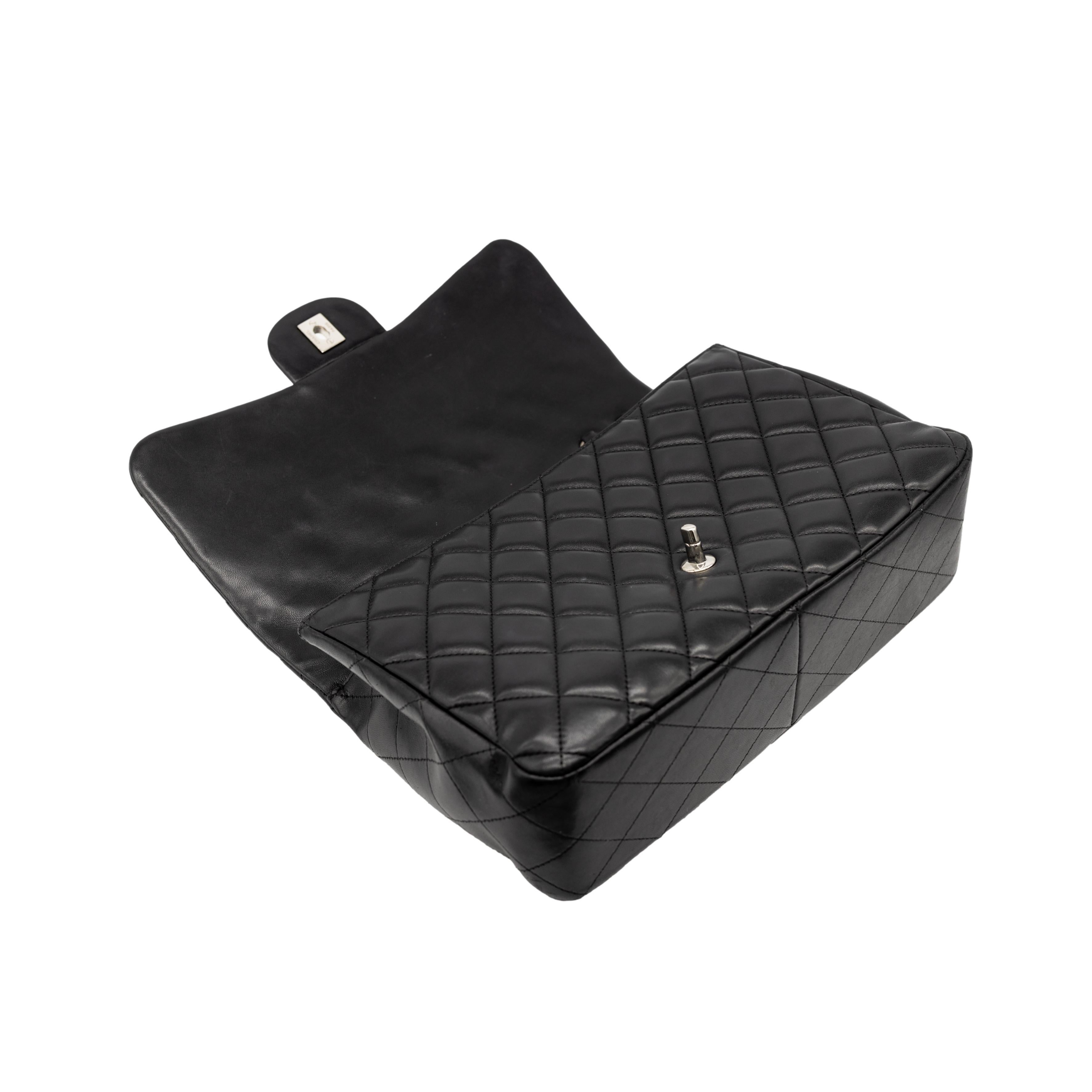 Chanel Timeless Black Jumbo Single Flap Quilted Lambskin Shoulder Bag, 2008. For Sale 2