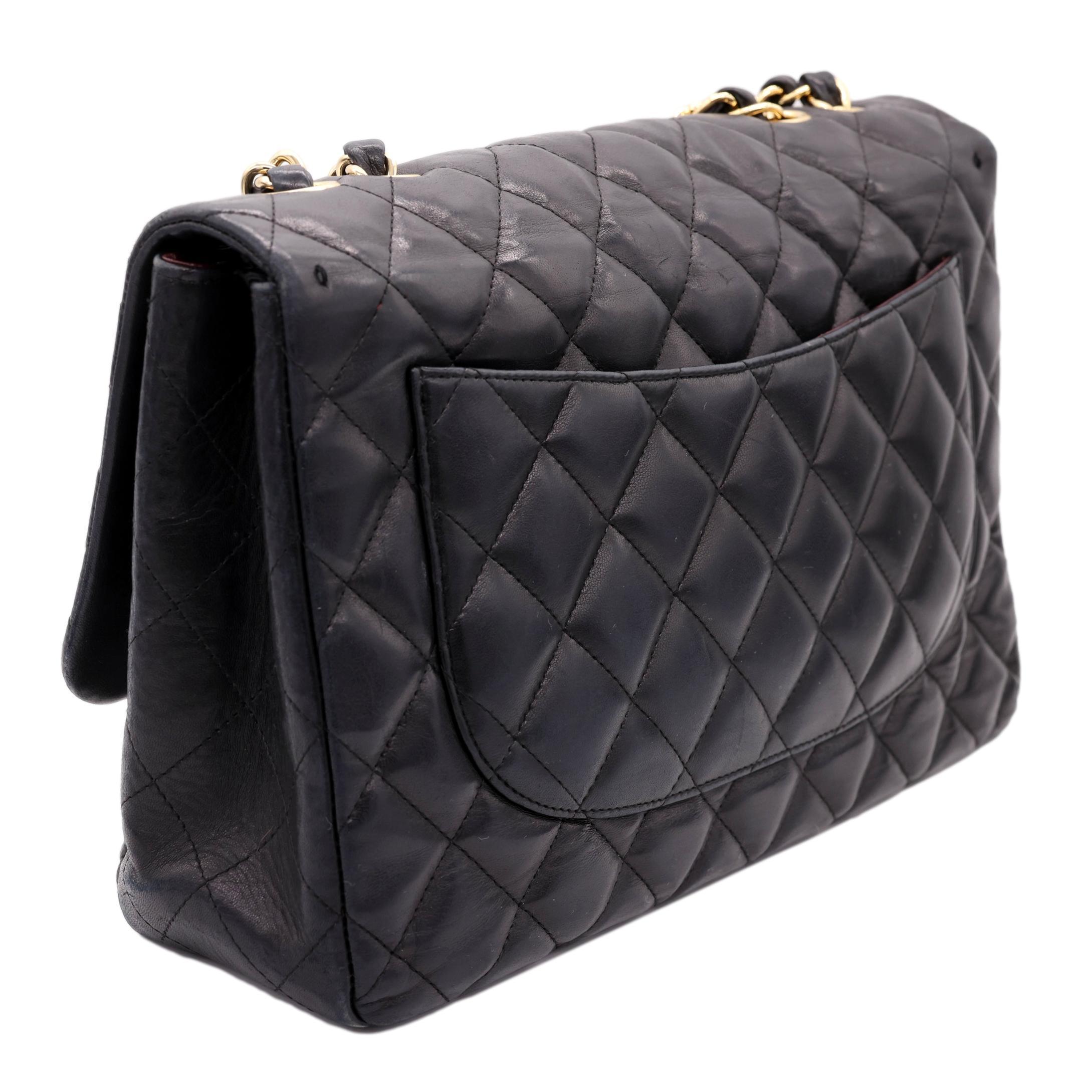 Women's or Men's Chanel Timeless Black Jumbo Single Flap Quilted Lambskin Shoulder Bag, 2008.