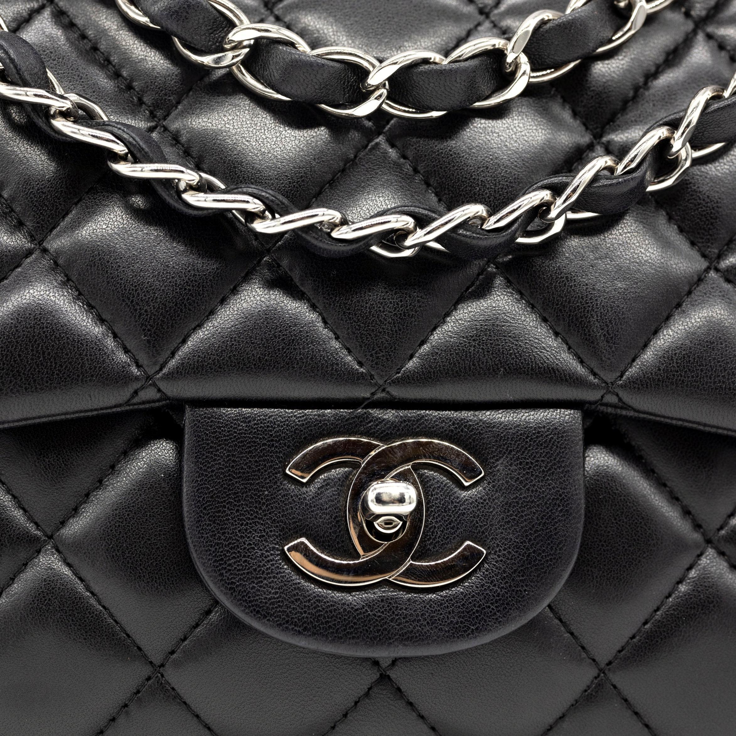 Chanel Timeless Black Jumbo Single Flap Quilted Lambskin Shoulder Bag, 2008. For Sale 4