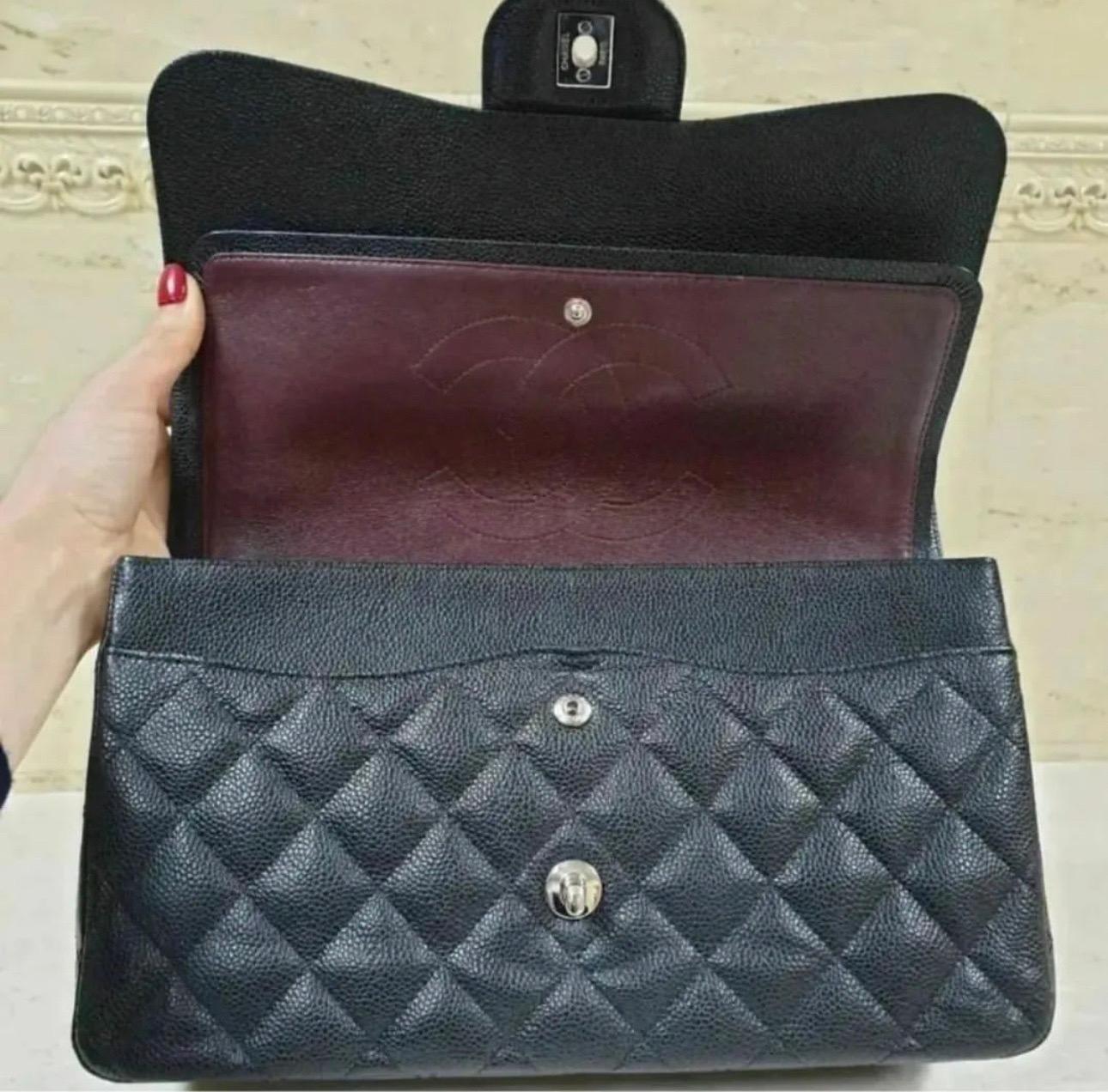 CHANEL Timeless Black Large Double Flap Caviar Crossbody Shoulder Bag For Sale 1
