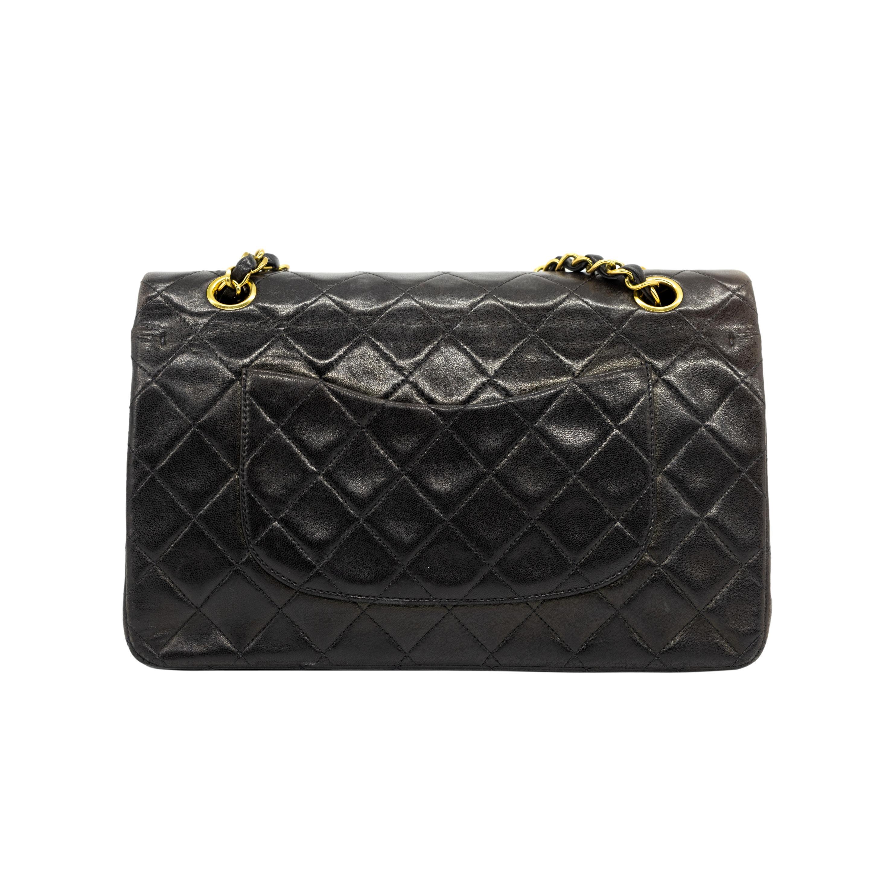 Chanel Timeless Black Medium Classic Double Flap Quilted Lambskin Bag, 1991. In Good Condition In Banner Elk, NC