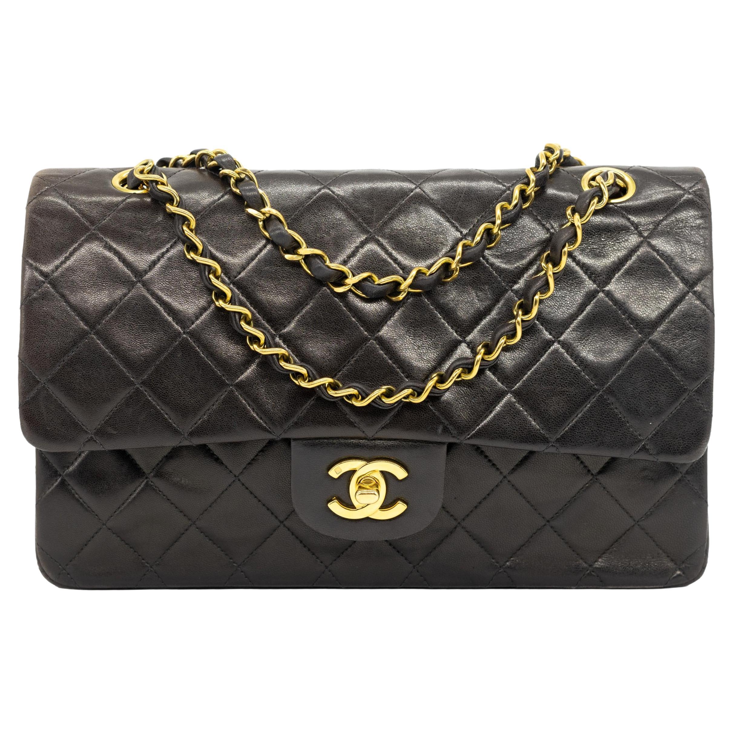 Chanel Timeless Black Medium Classic Double Flap Quilted Lambskin Bag, 1991.