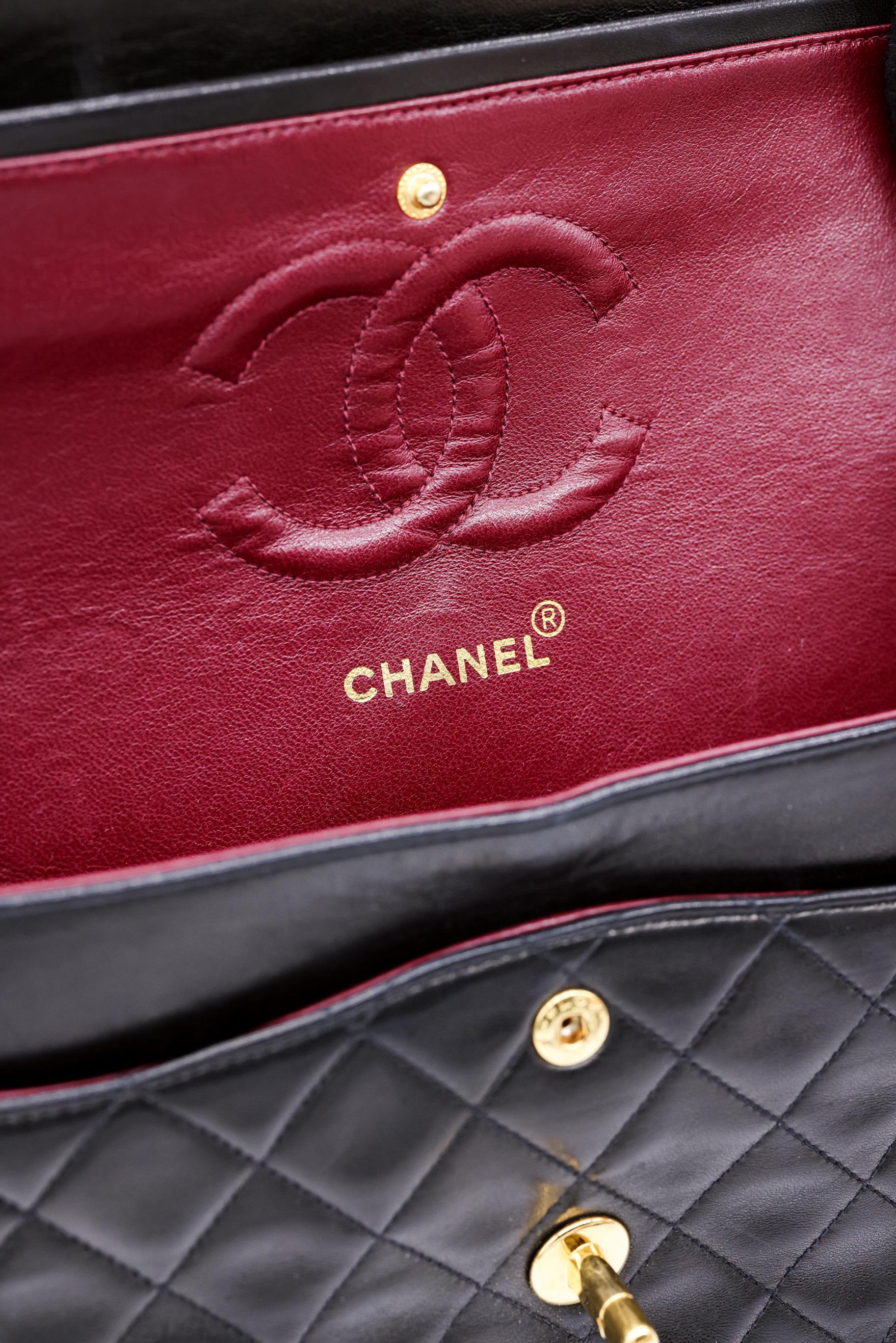 Chanel Timeless Black Medium Double Flap Quilted Lambskin Shoulder Bag, 2019. 10