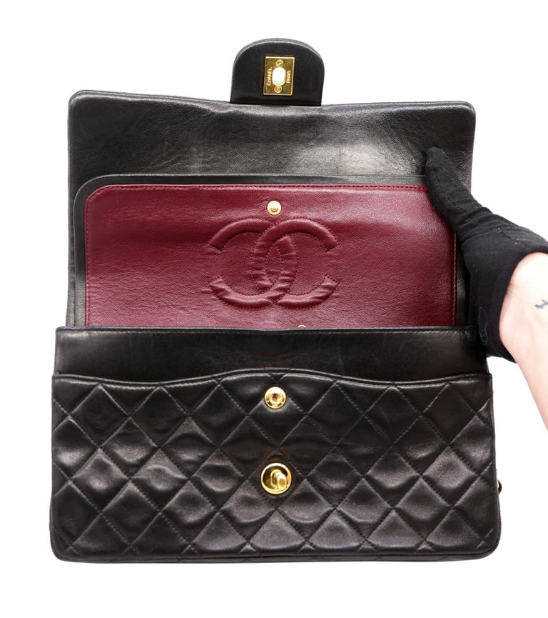 Chanel Timeless Black Medium Double Flap Quilted Lambskin Shoulder
