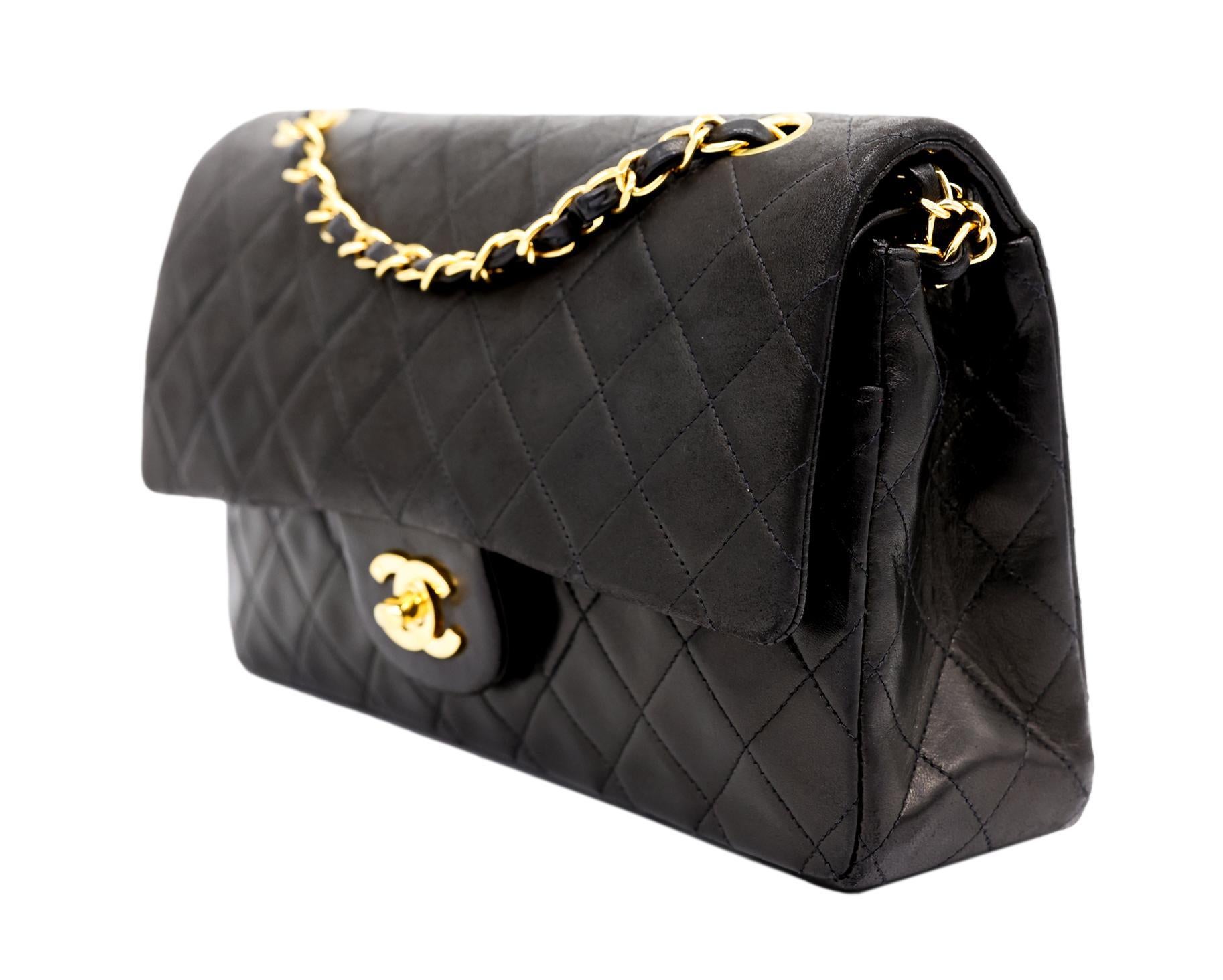 Chanel Timeless Black Medium Double Flap Quilted Lambskin Shoulder Bag, 2019. In Good Condition In Banner Elk, NC