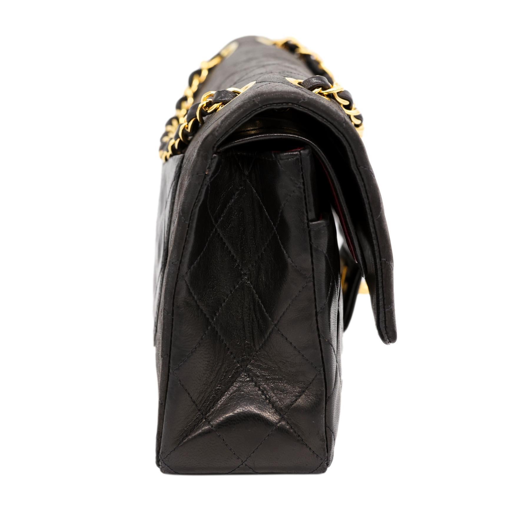 Women's or Men's Chanel Timeless Black Medium Double Flap Quilted Lambskin Shoulder Bag, 2019.