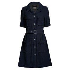 CHANEL Vestido intemporal de tweed negro con cinturón con logotipo 36 FR